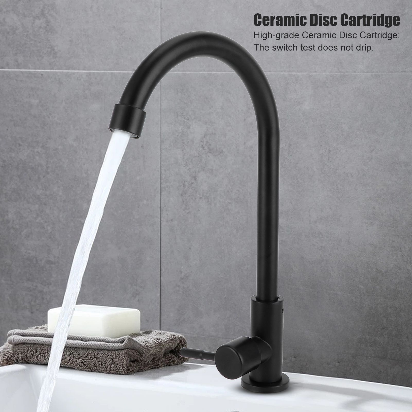 G1/2 Faucet 90 Degree Rotating Single Cold Matte Black Water Tap for Kitchen view 15