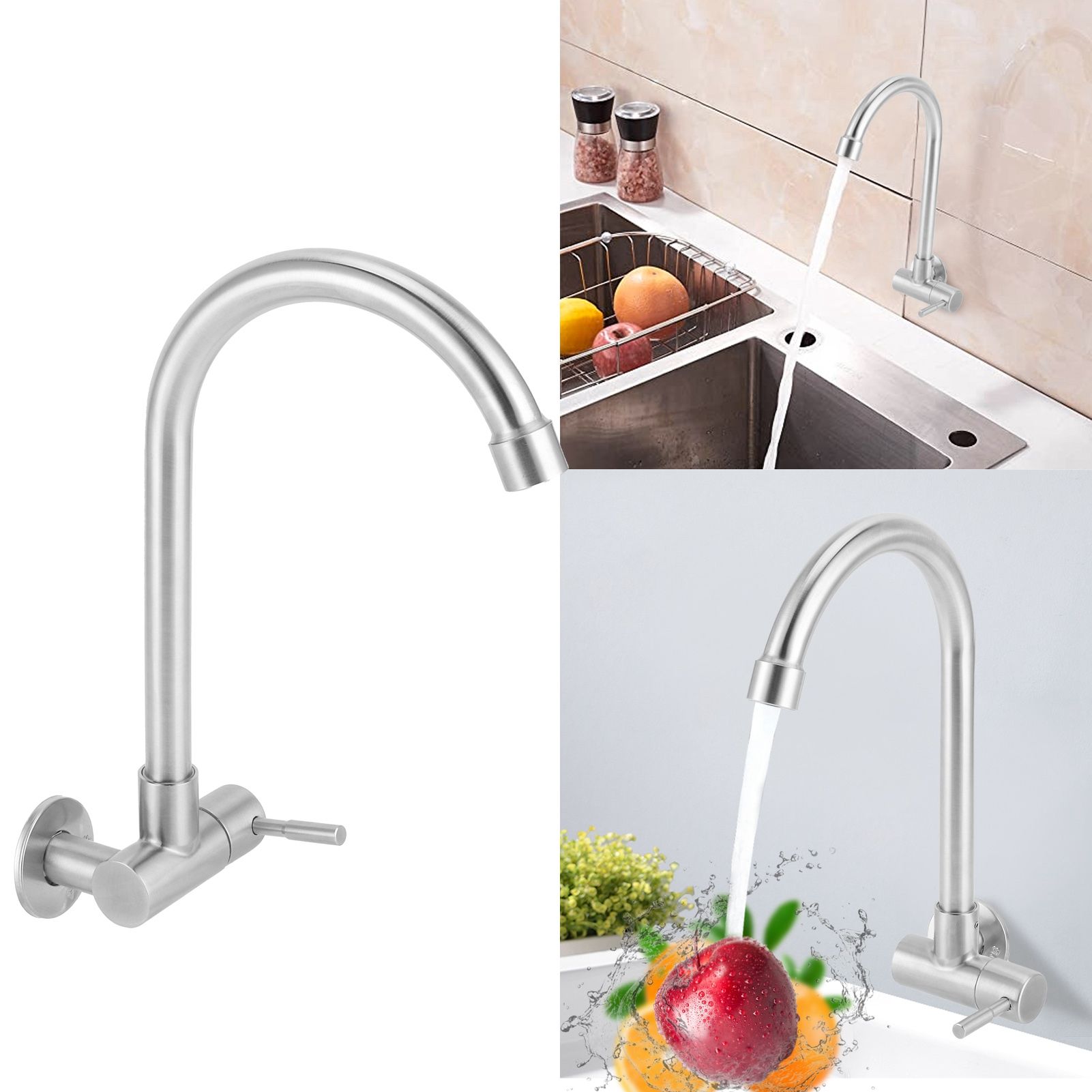 G1/2 Sink Faucet Wall-in 360 Degree Rotating Water Tap Single Handle for view 9