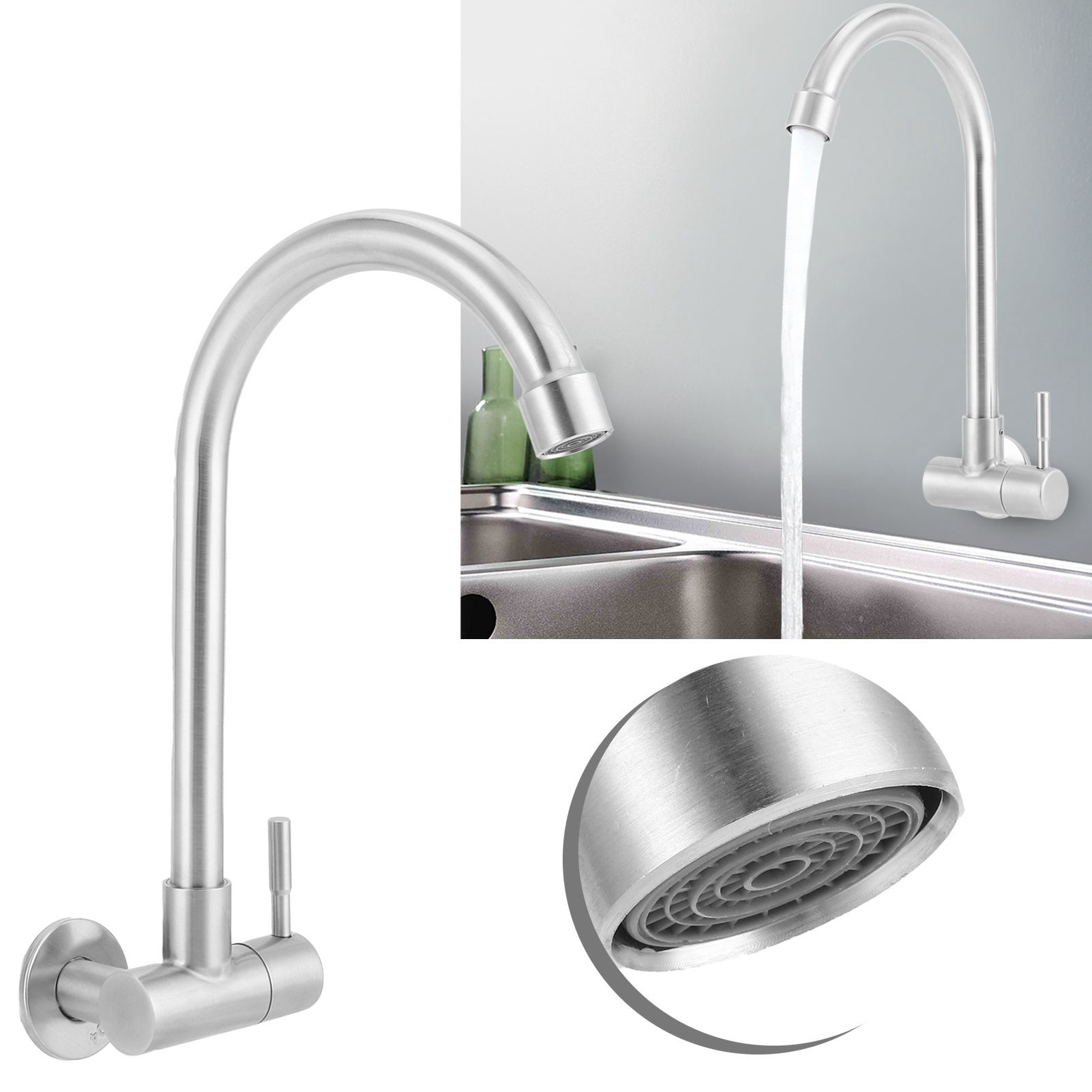 G1/2 Sink Faucet Wall-in 360 Degree Rotating Water Tap Single Handle for view 10