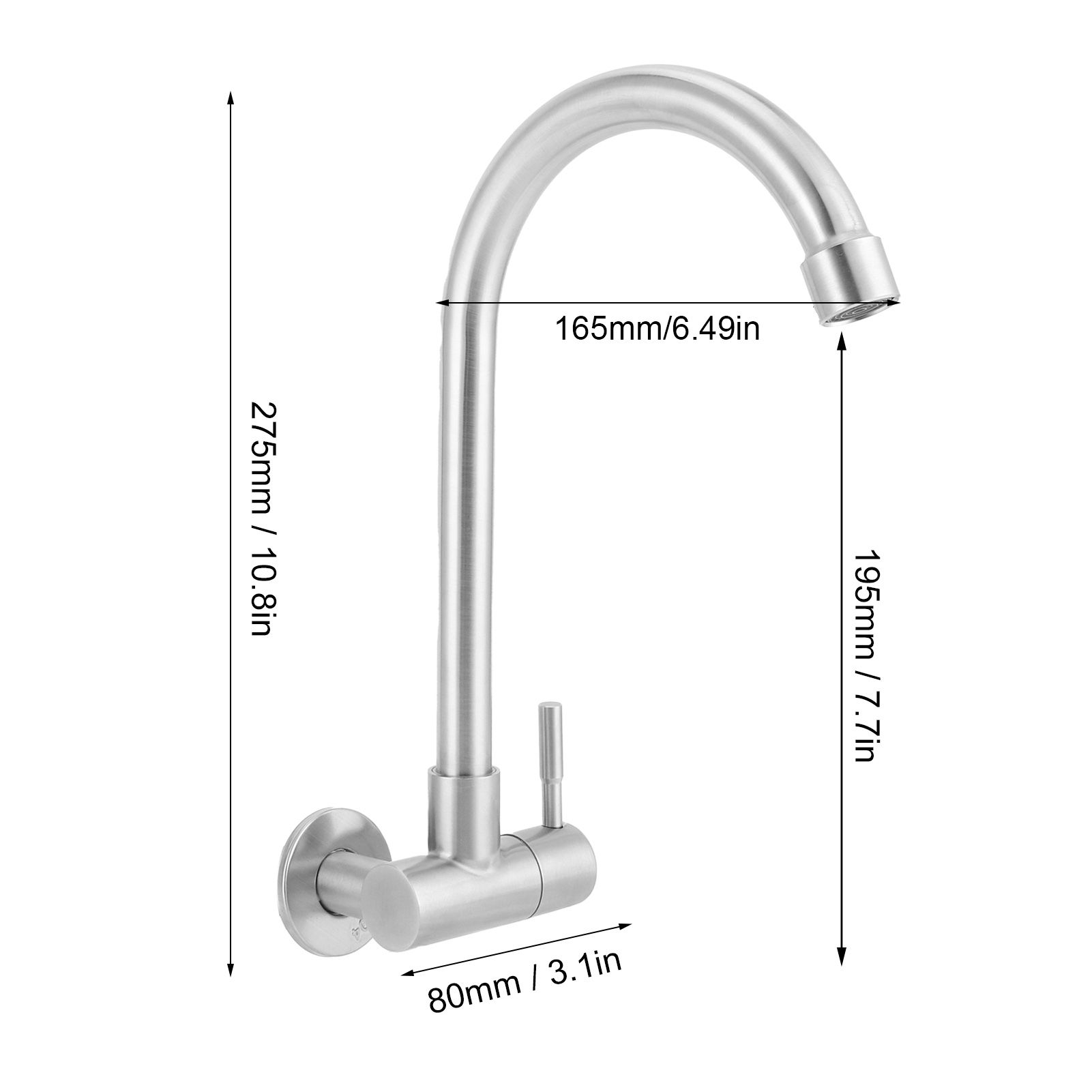 G1/2 Sink Faucet Wall-in 360 Degree Rotating Water Tap Single Handle for view 15