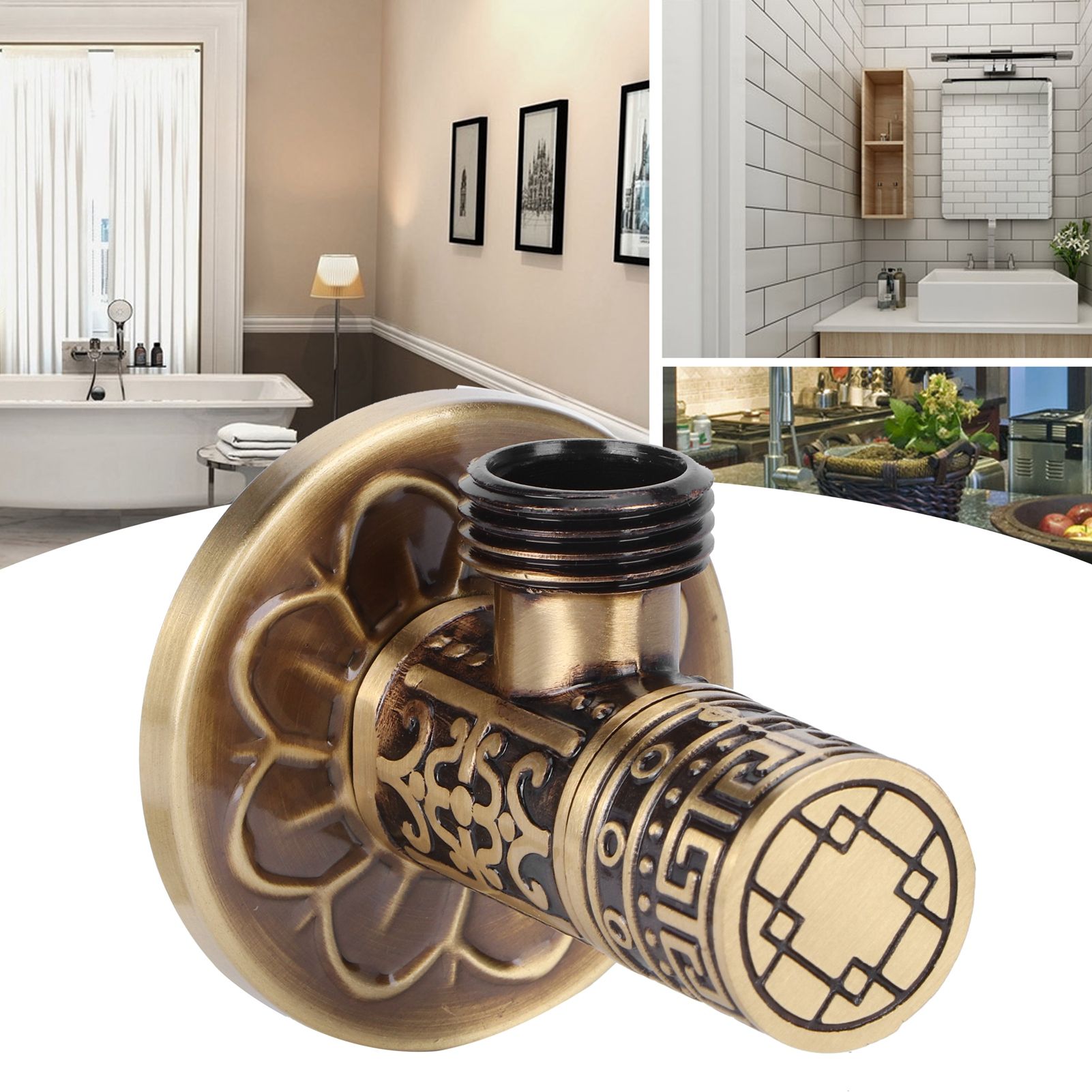 G1/2 External Thread Faucet Angle Valve Thickening Retro Brass Water Stop view 9