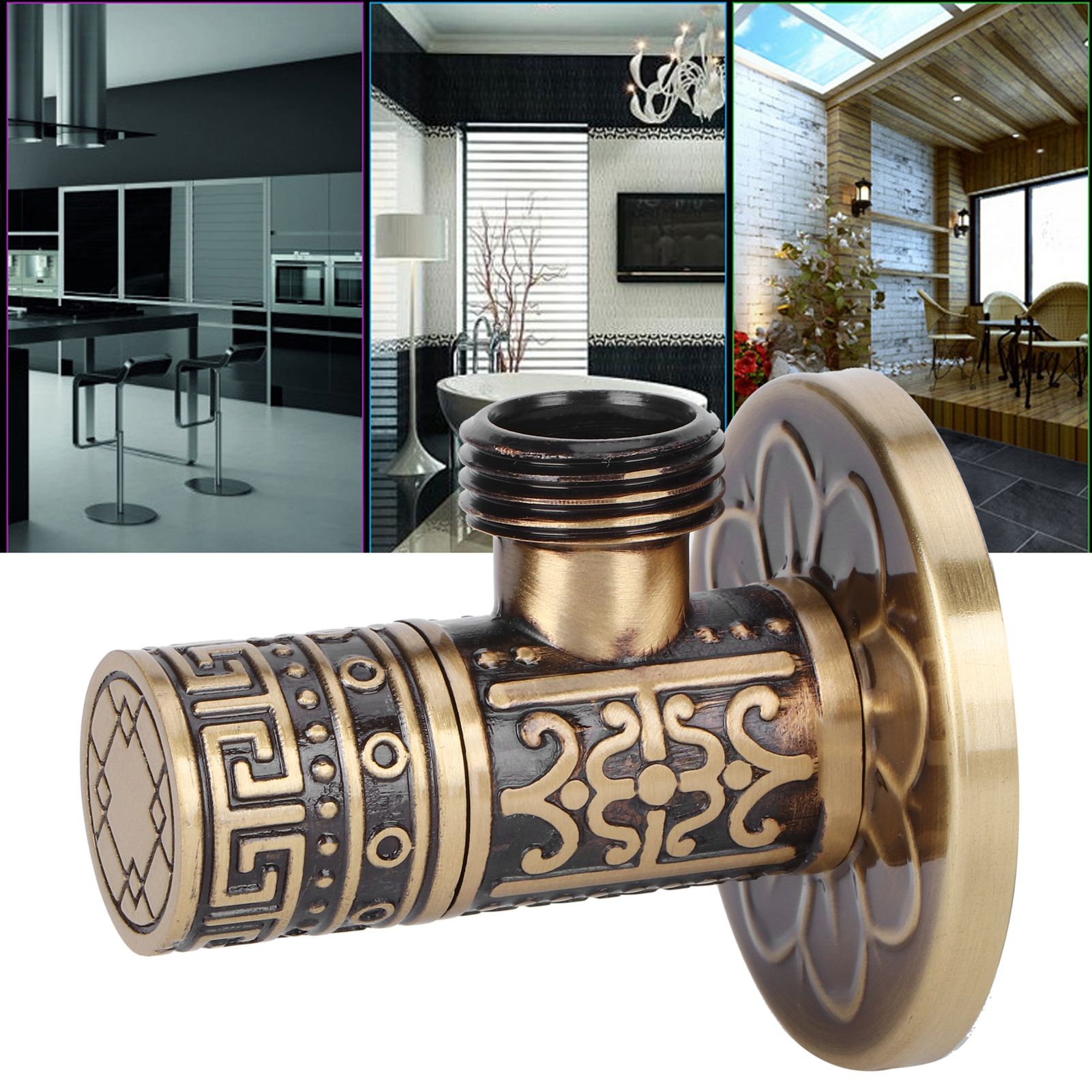 G1/2 External Thread Faucet Angle Valve Thickening Retro Brass Water Stop view 10