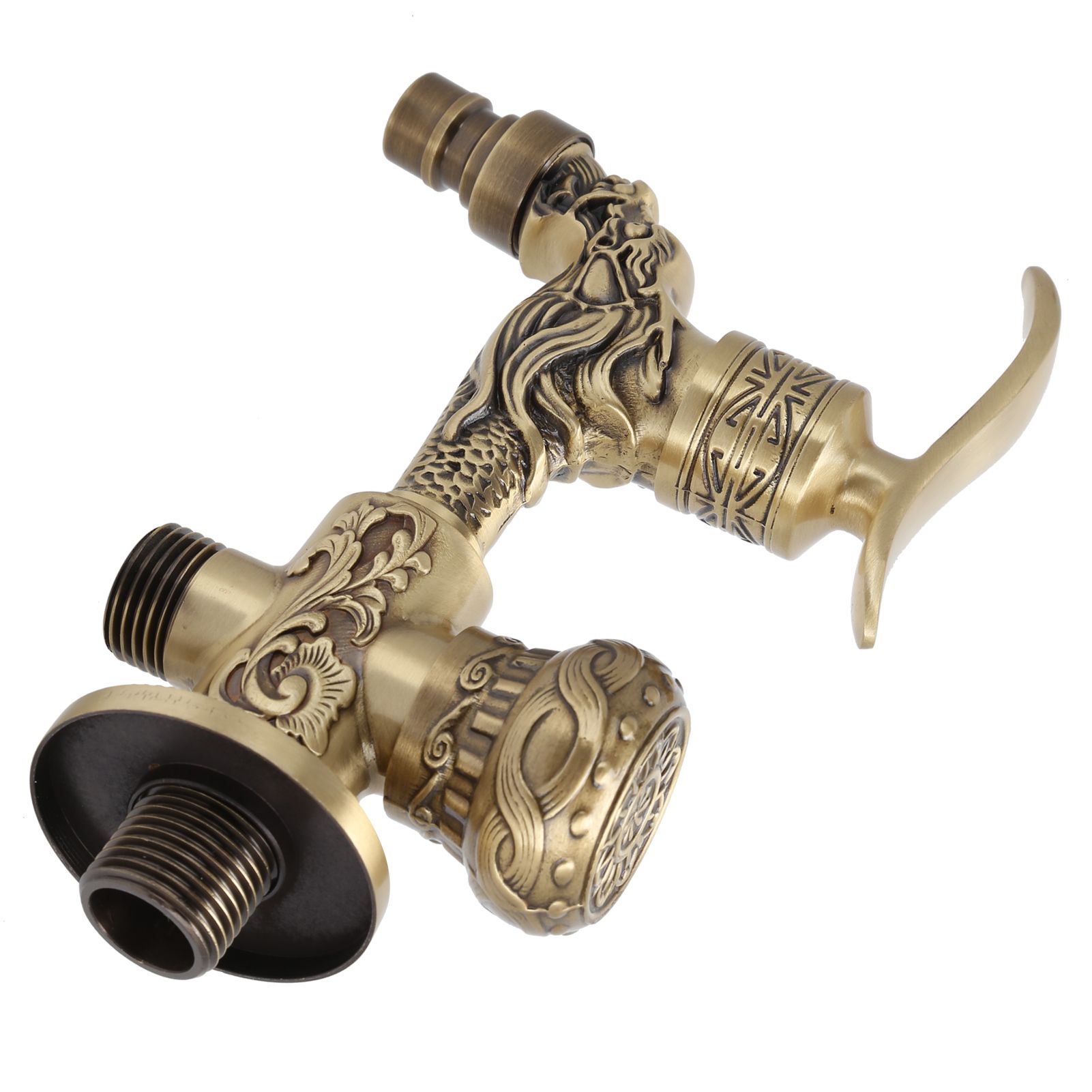 G1/2 Wall Mounted Washing Machine Faucet Brass Retro Hot Cold Water Tap view 2