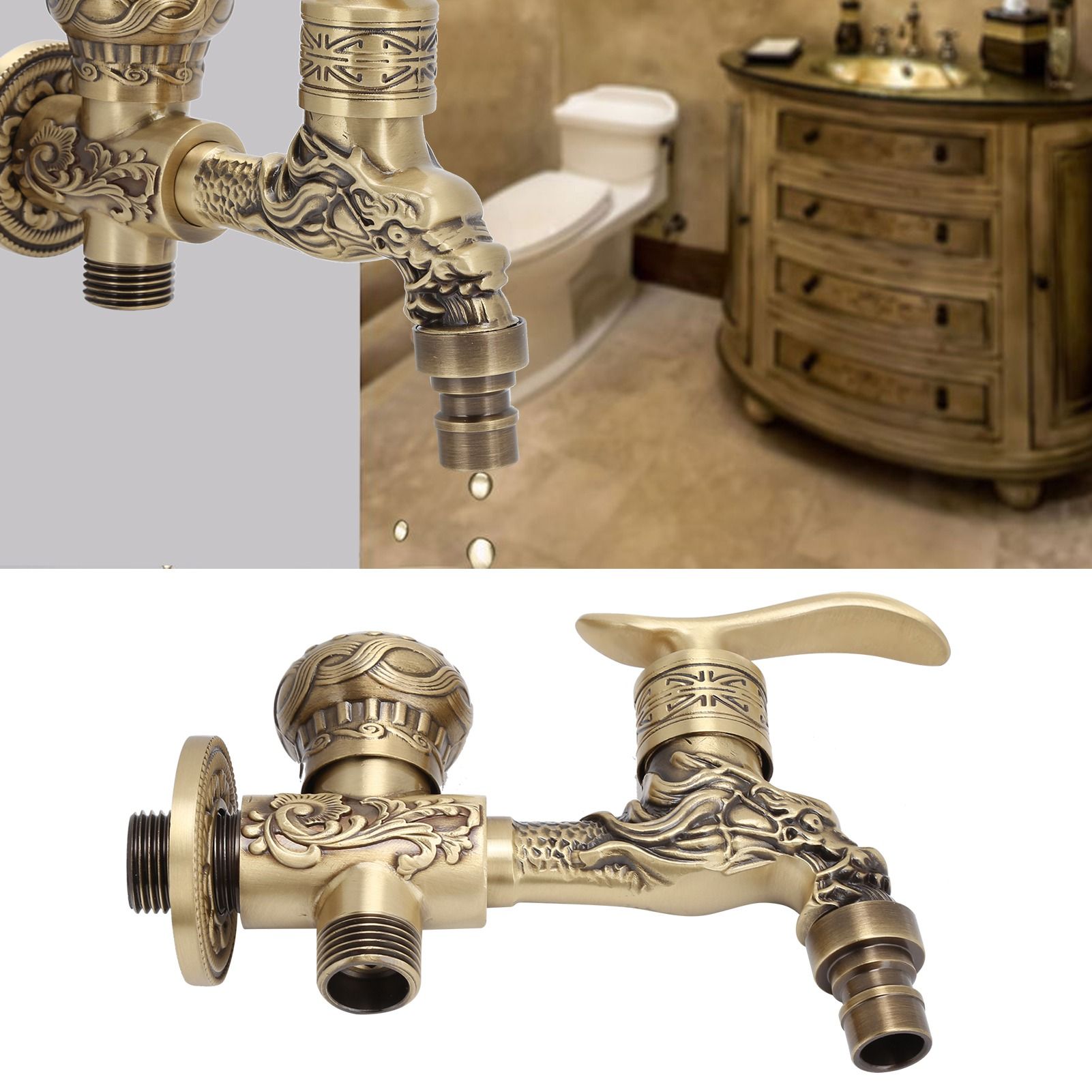 G1/2 Wall Mounted Washing Machine Faucet Brass Retro Hot Cold Water Tap view 9