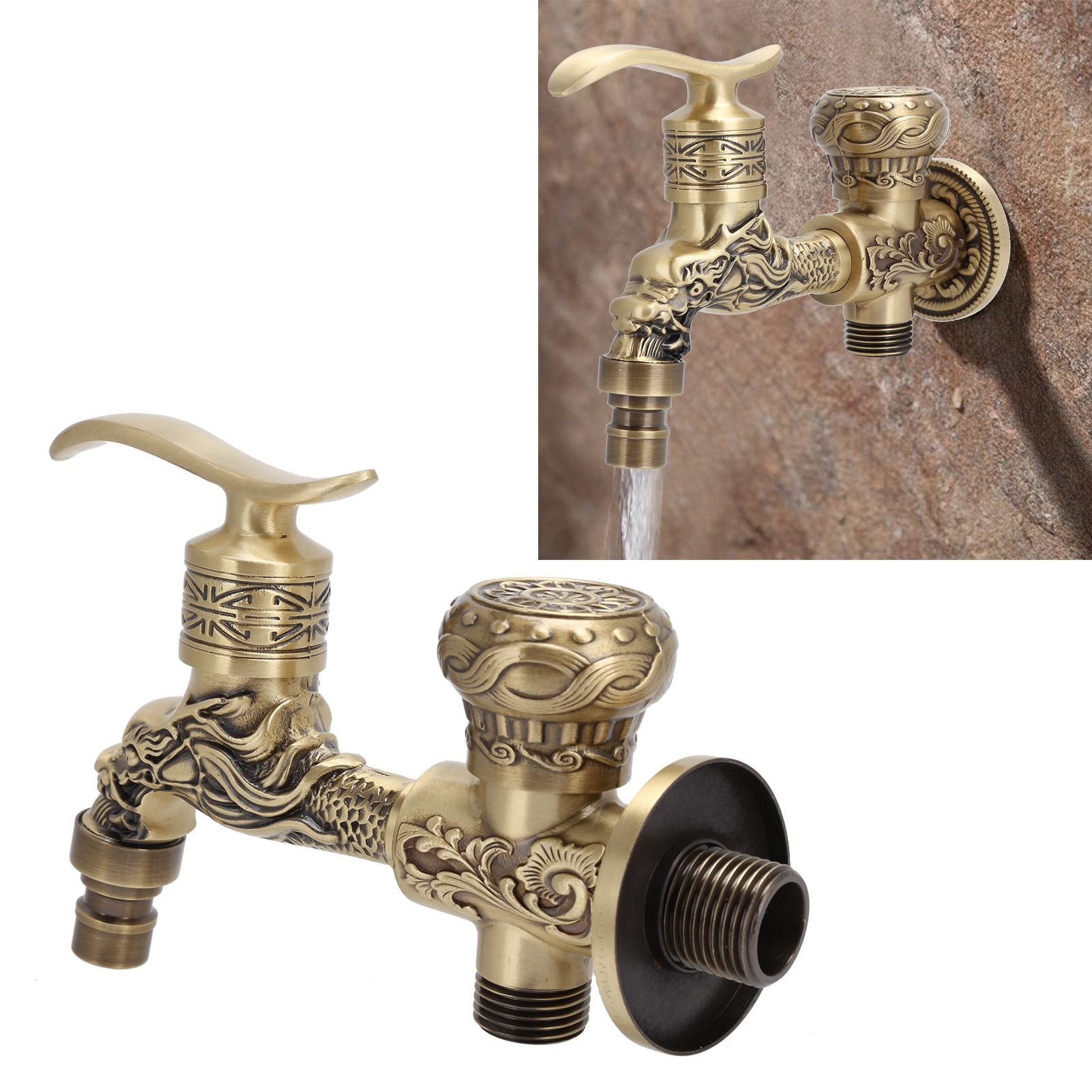 G1/2 Wall Mounted Washing Machine Faucet Brass Retro Hot Cold Water Tap view 10