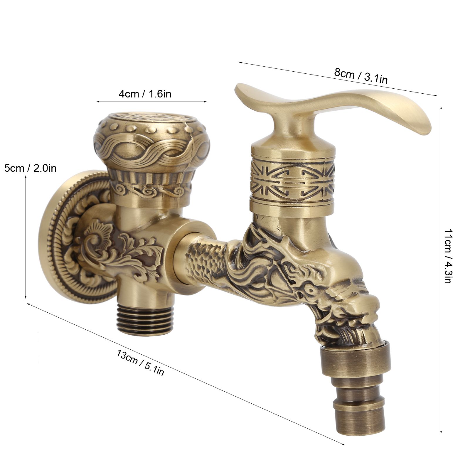 G1/2 Wall Mounted Washing Machine Faucet Brass Retro Hot Cold Water Tap view 13