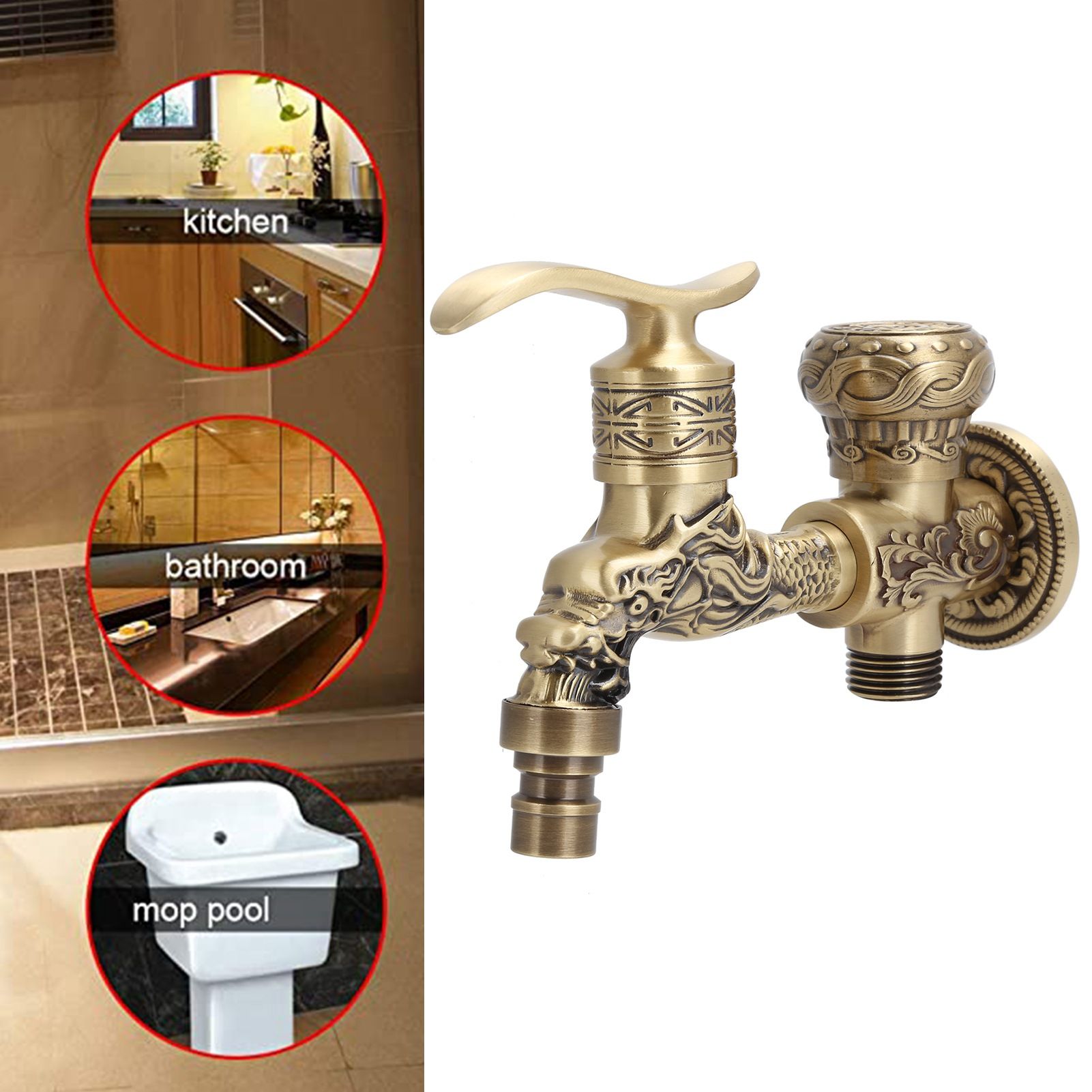 G1/2 Wall Mounted Washing Machine Faucet Brass Retro Hot Cold Water Tap view 15