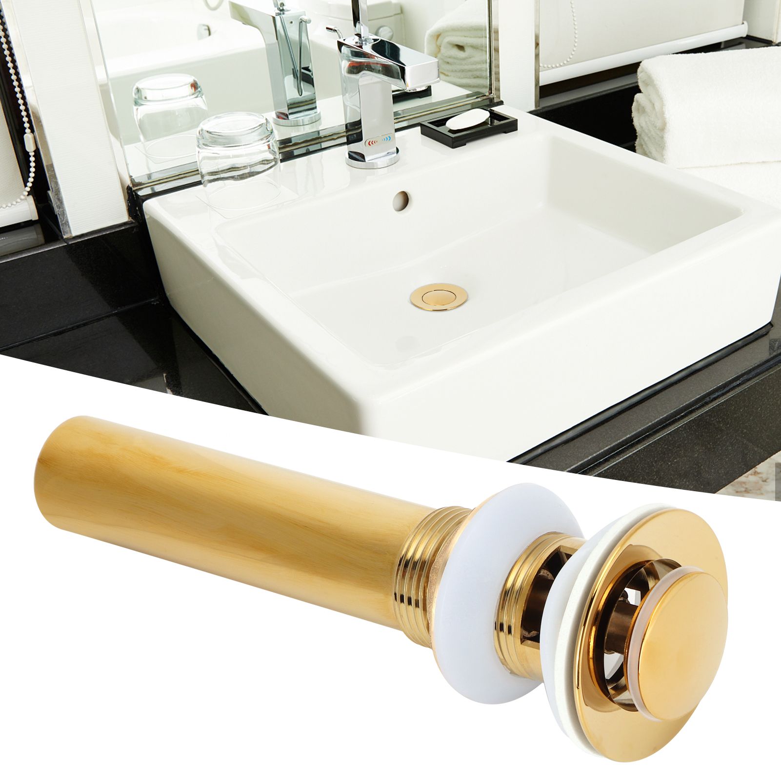 Gold Sink Drain without Overflow Anti Clog Bathroom Faucet Wash Basin Drain view 9