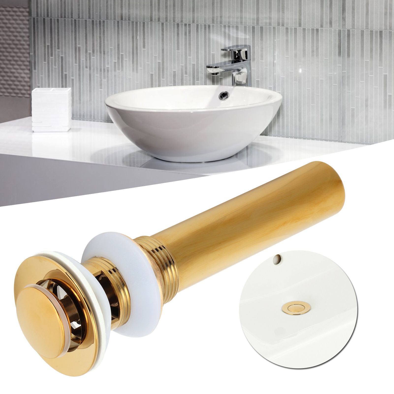 Gold Sink Drain without Overflow Anti Clog Bathroom Faucet Wash Basin Drain view 10