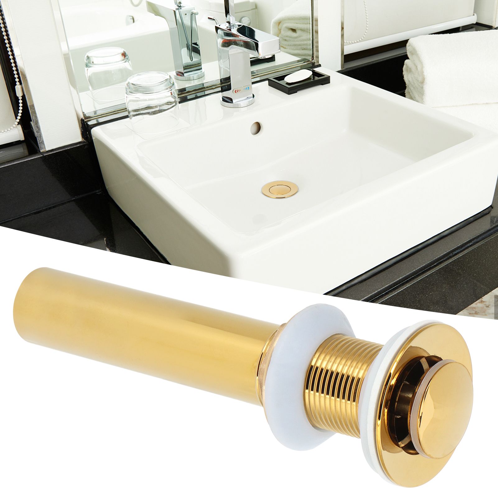Gold Sink Drain without Overflow Anti Clog Bathroom Faucet Wash Basin Drain view 9