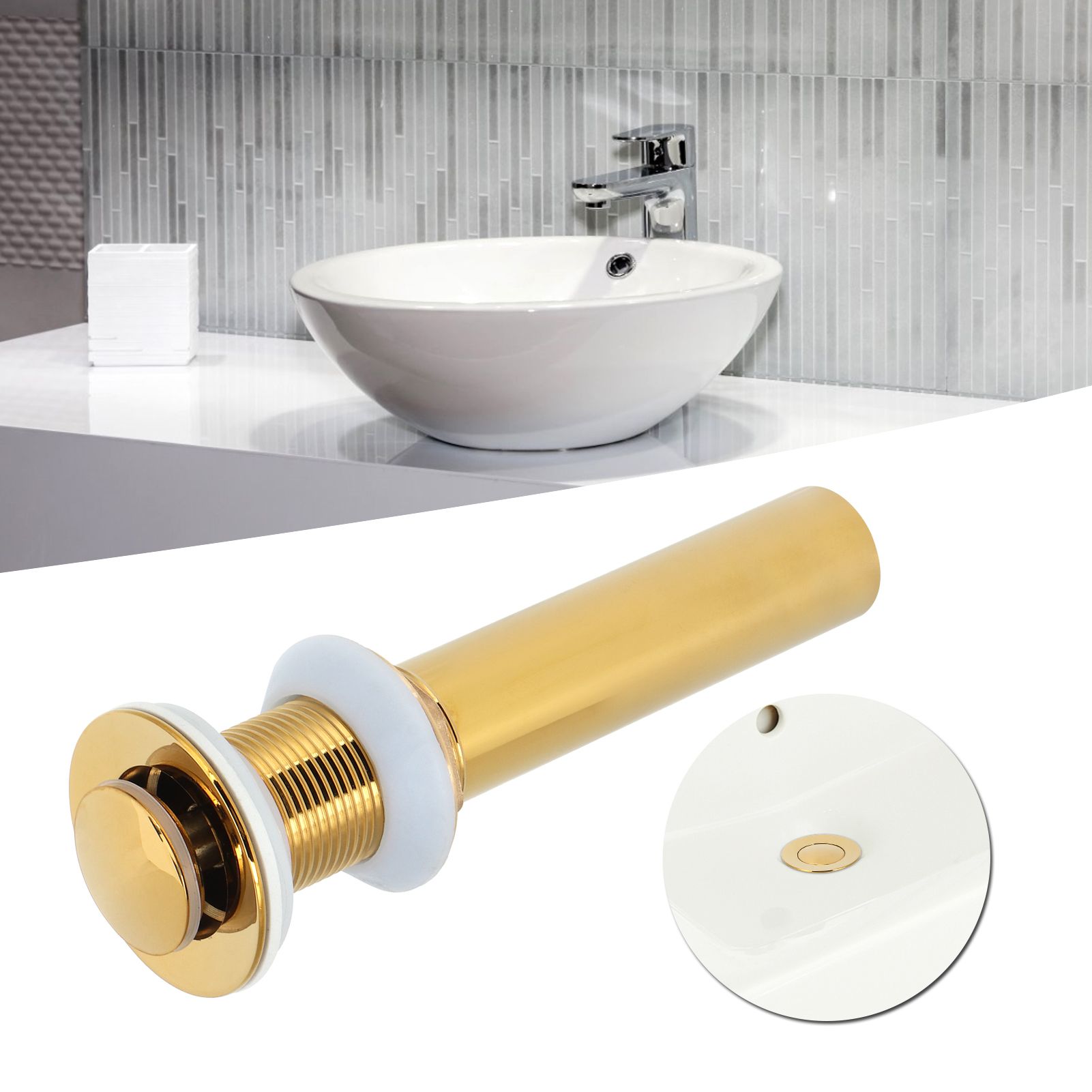 Gold Sink Drain without Overflow Anti Clog Bathroom Faucet Wash Basin Drain view 10