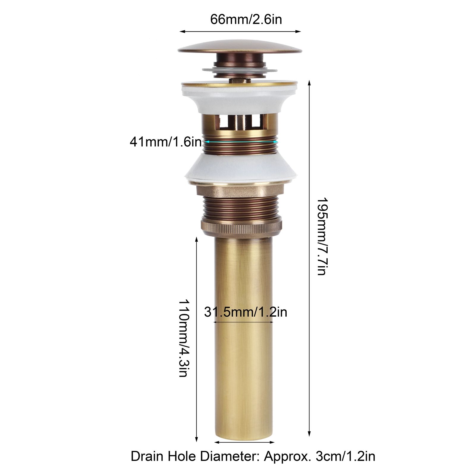 Brass Popup Drain Stopper Bathroom Basin Sink Draining Without Overflow view 15