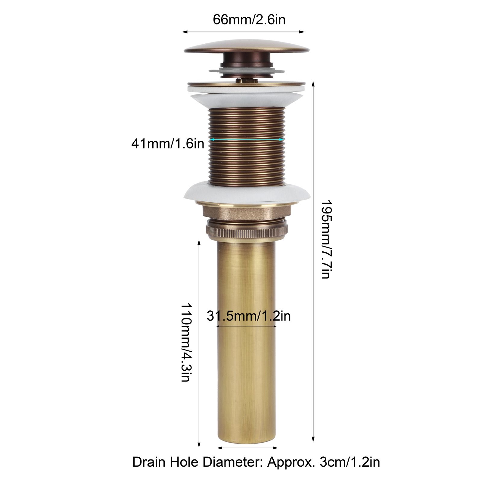Brass Popup Drain Stopper Bathroom Basin Sink Draining Without Overflow view 14