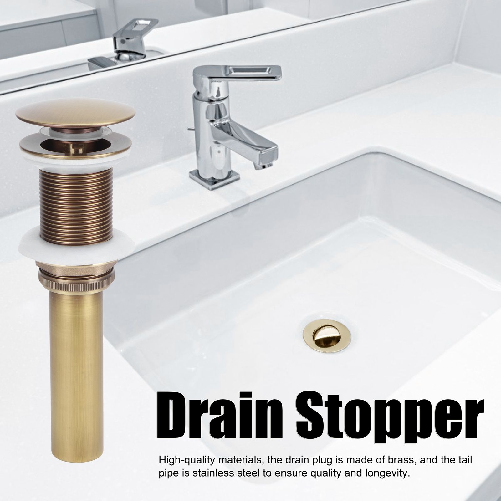 Brass Popup Drain Stopper Bathroom Basin Sink Draining Without Overflow view 15