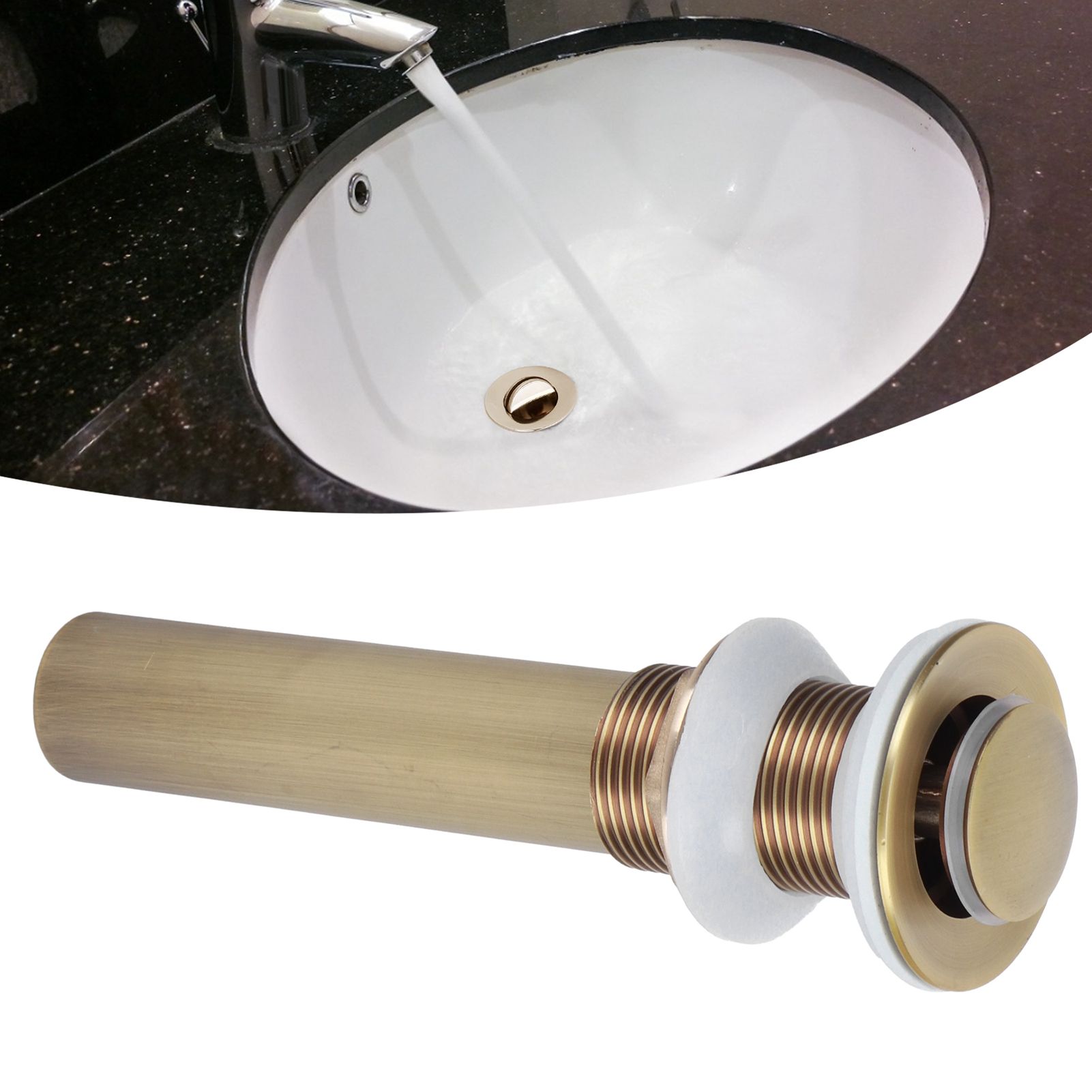 Brass Basin Sink Drain without Overflow Kitchen Bathroom Draining Stopper view 9