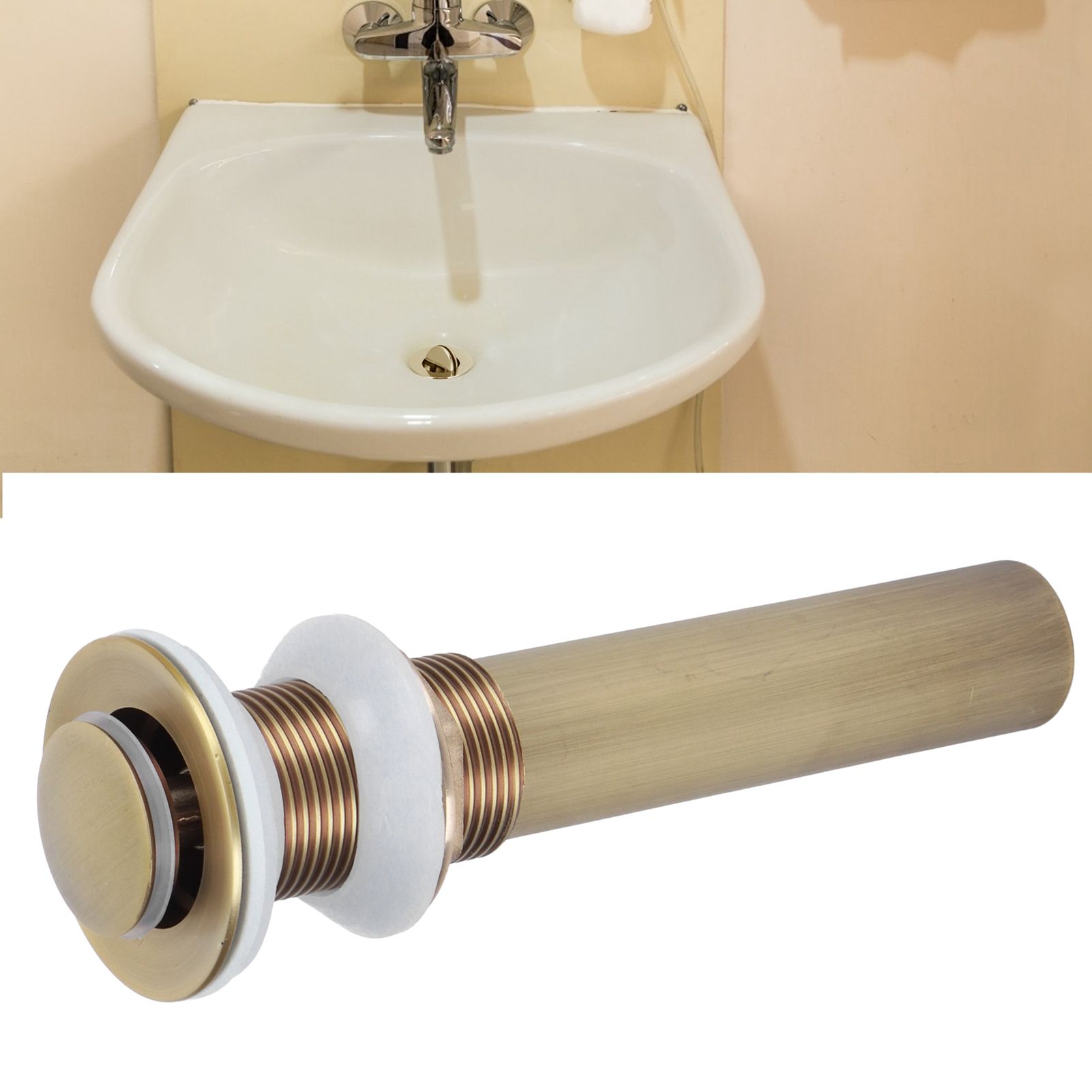 Brass Basin Sink Drain without Overflow Kitchen Bathroom Draining Stopper view 10