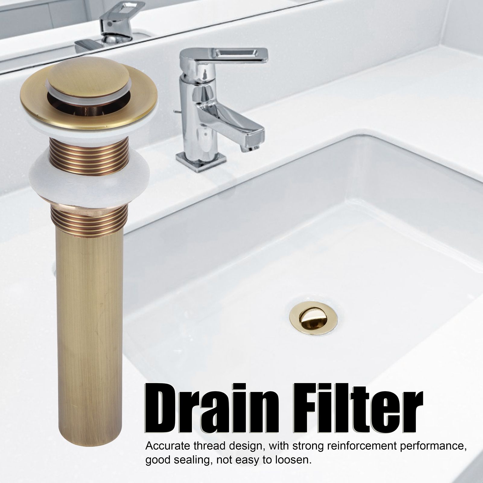 Brass Basin Sink Drain without Overflow Kitchen Bathroom Draining Stopper view 15