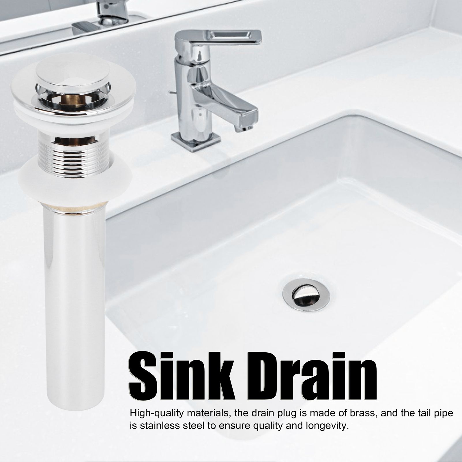 Basin Drain Sink Drain Stopper Electroplating Popup Drainer NonOverflow view 15