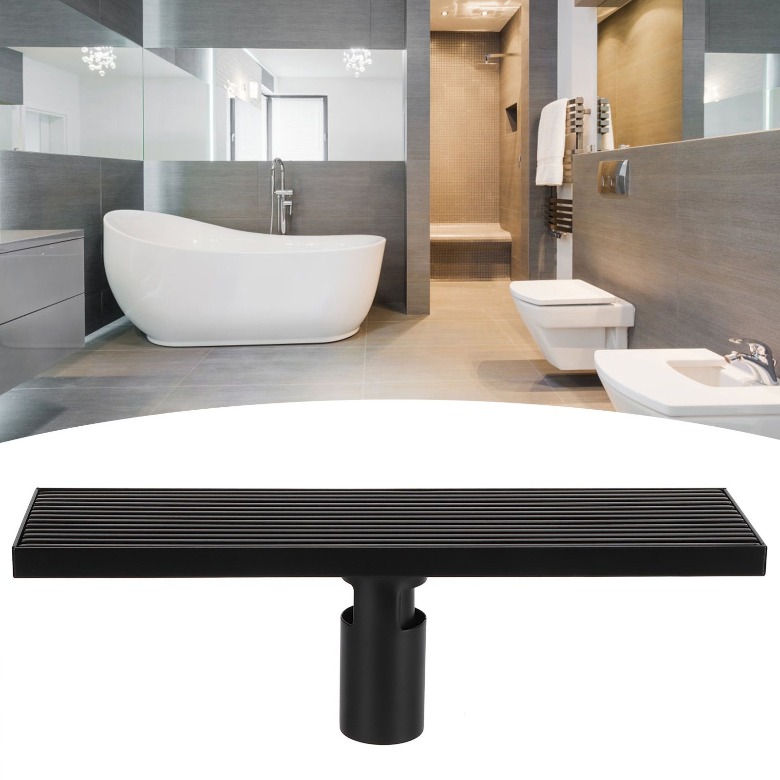 Linear Shower Floor Drain with Removable Cover 304 Stainless Steel Matte Black view 10