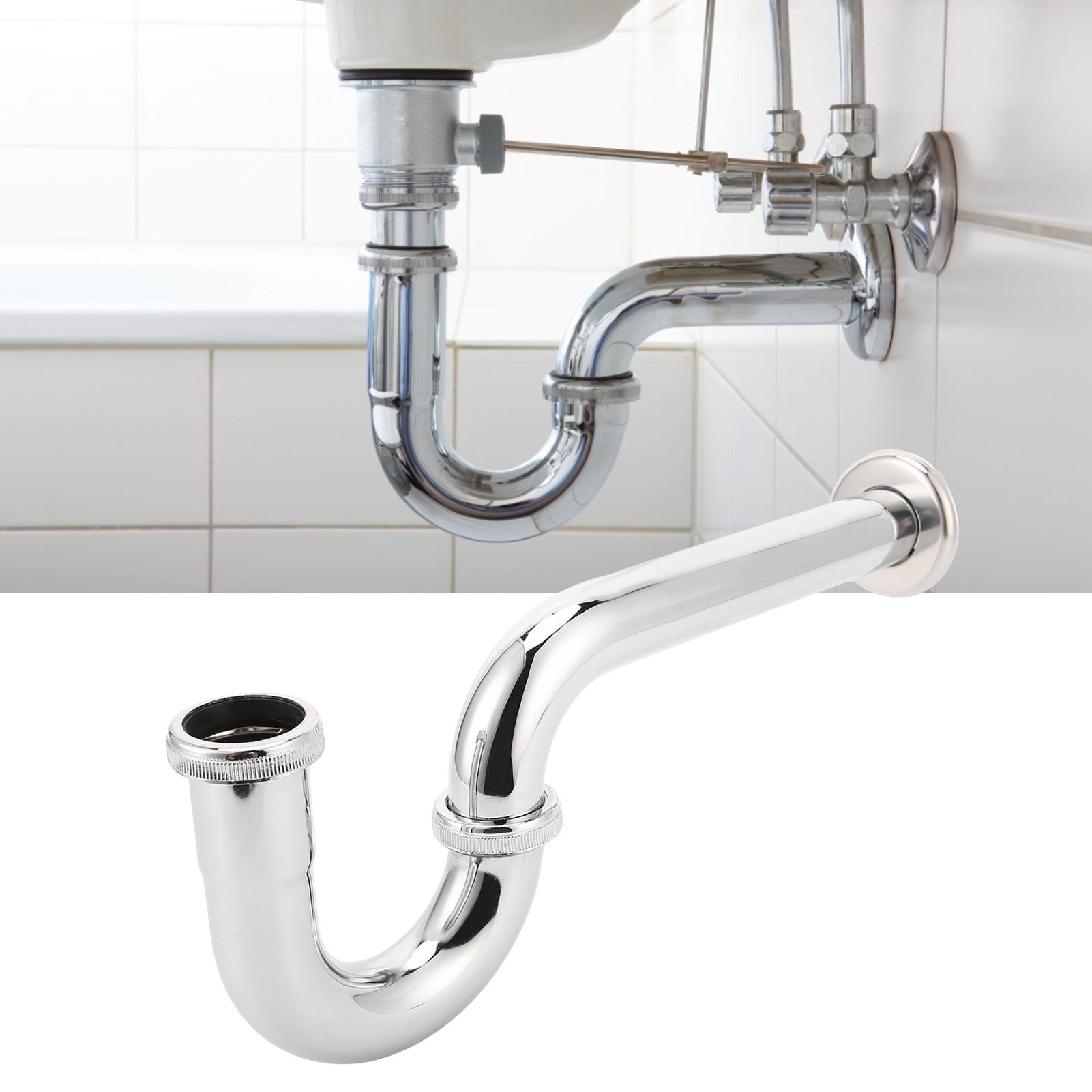Sink Siphon Trap Waste Drain Valve Kit Washbasin Syphon Draining Pipe Plumbing view 9