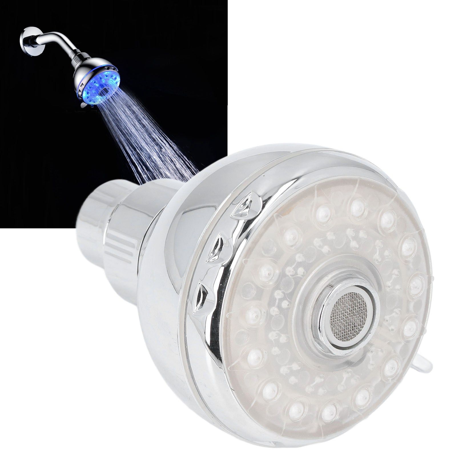 G1/2 Male Thread Shower Head Temperature Controlled 3 Color Changing Rainfall view 11