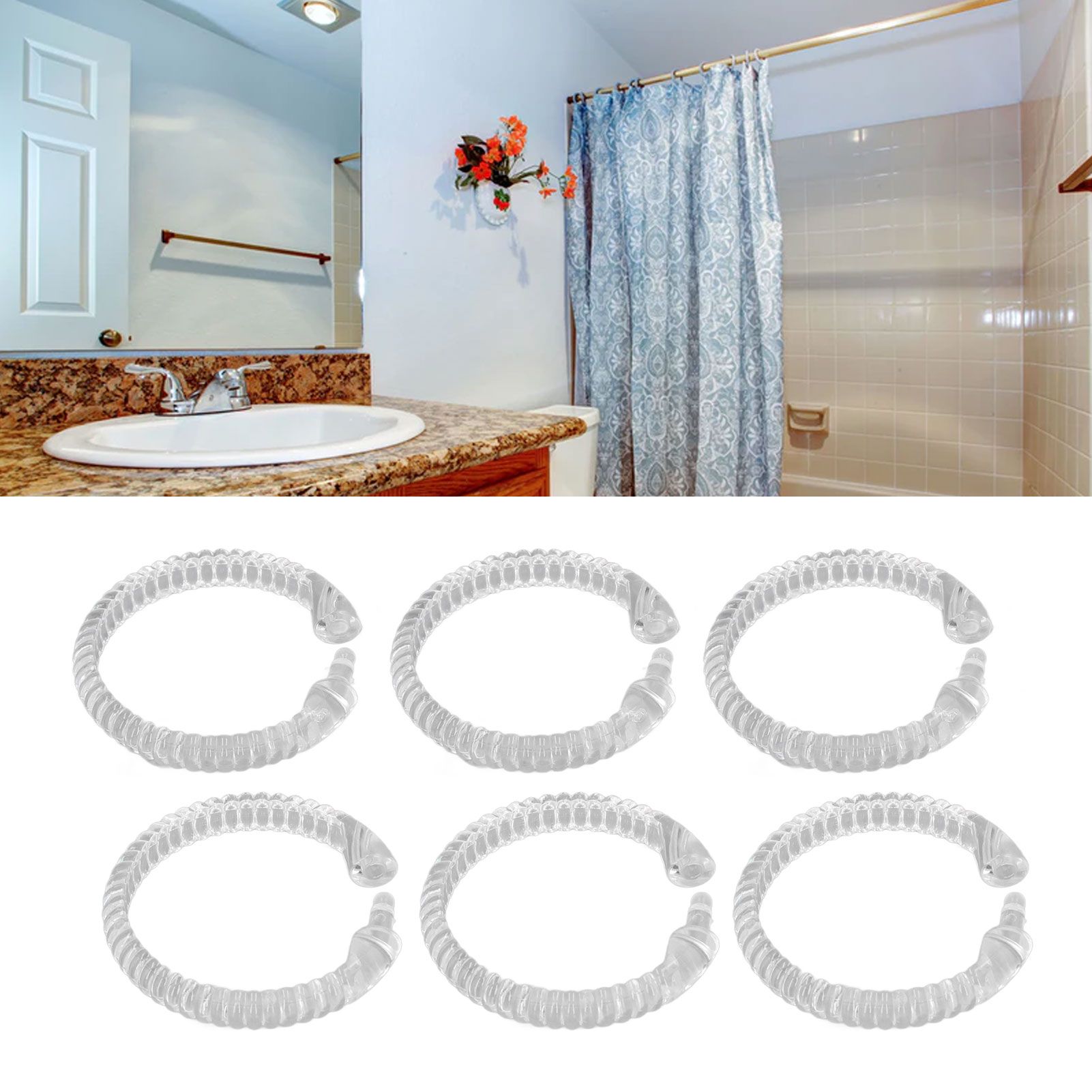 24Pcs Curtain Rings ABS Transparent O Shape Shower Curtain Hooks for Bathroom view 12