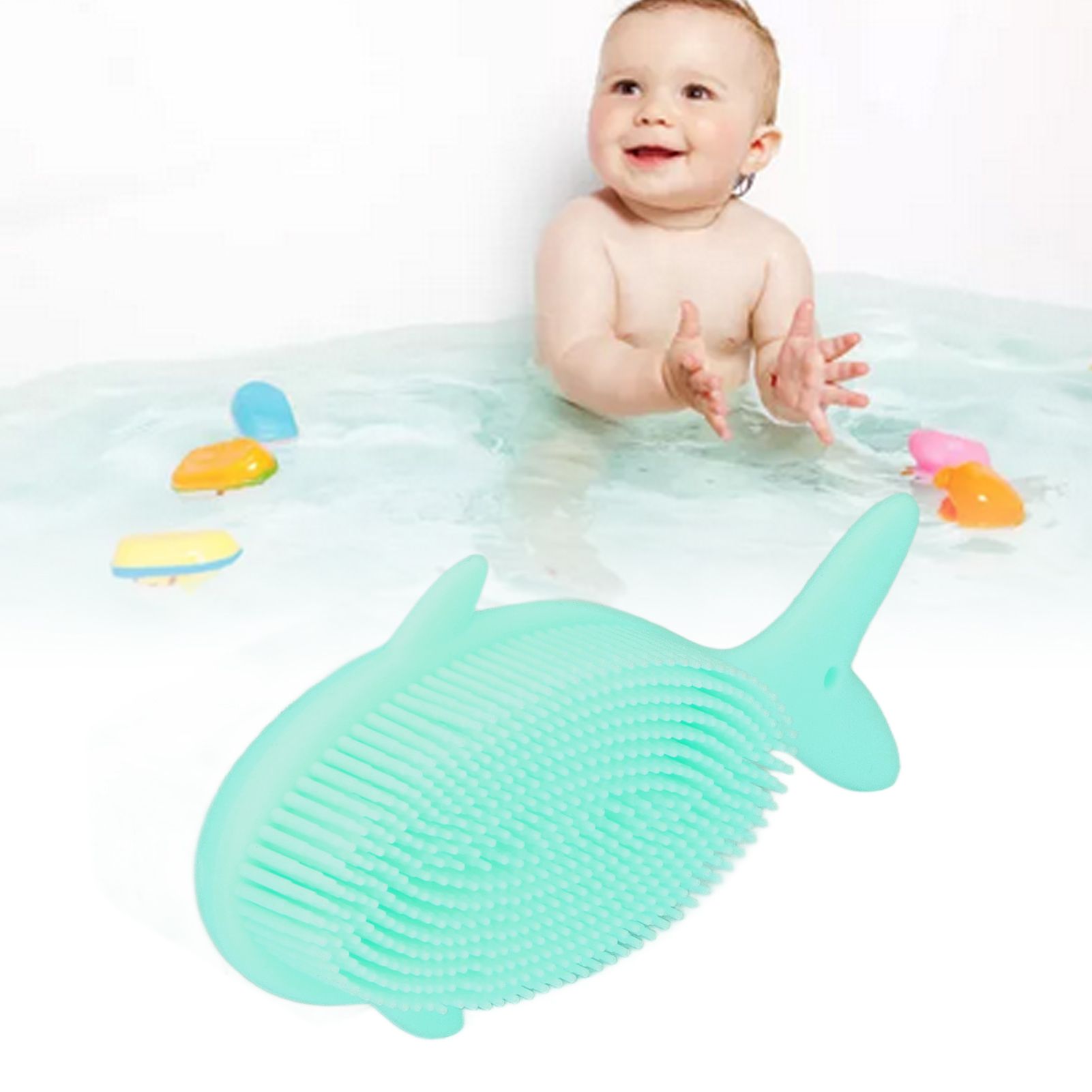 Baby Bath Brush Cartoon Whale Shape Silicone Soft Hair Baby Bath Shampoo view 11