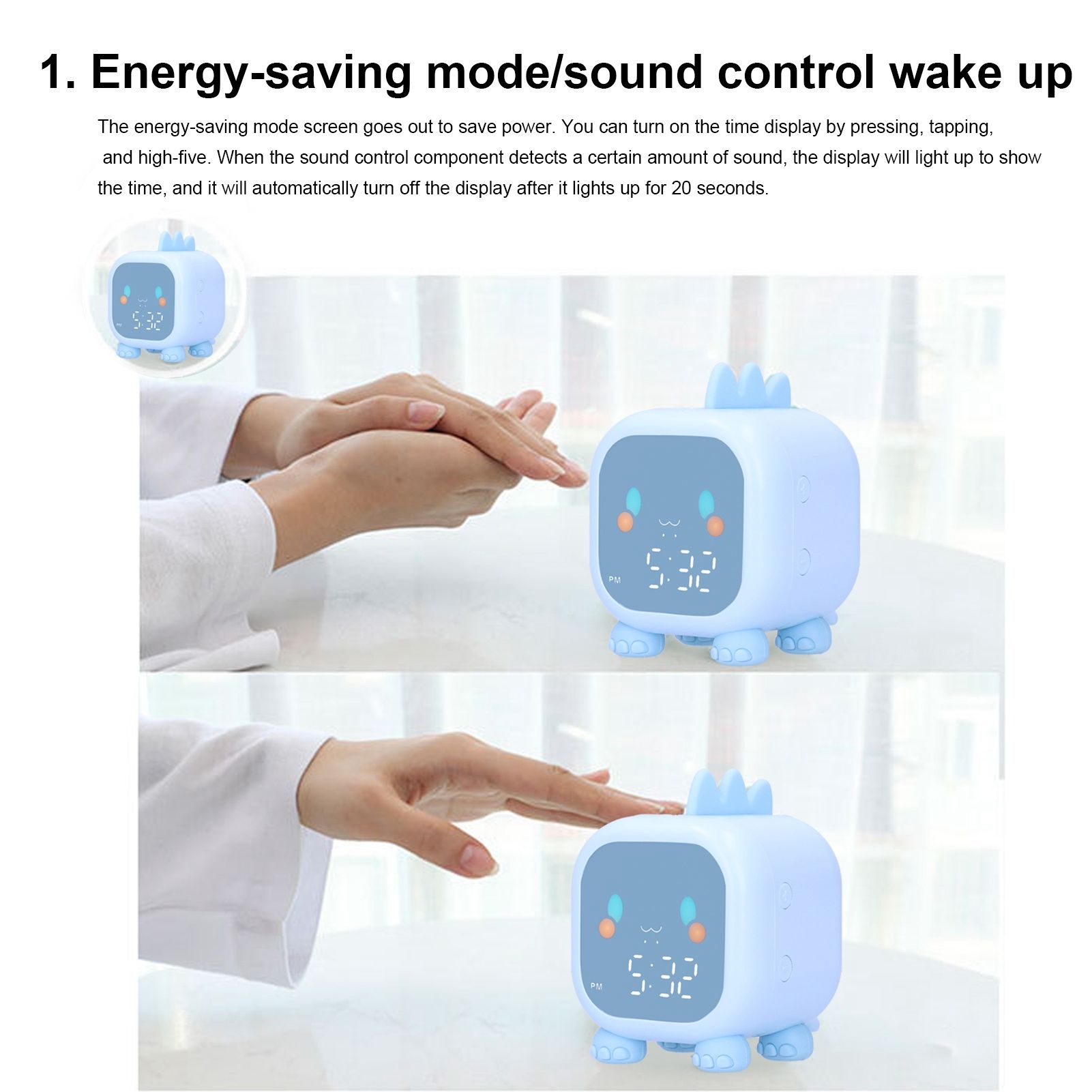 LED Alarm Clock Mini Portable Voice Control Temperature Display USB Charging view 14