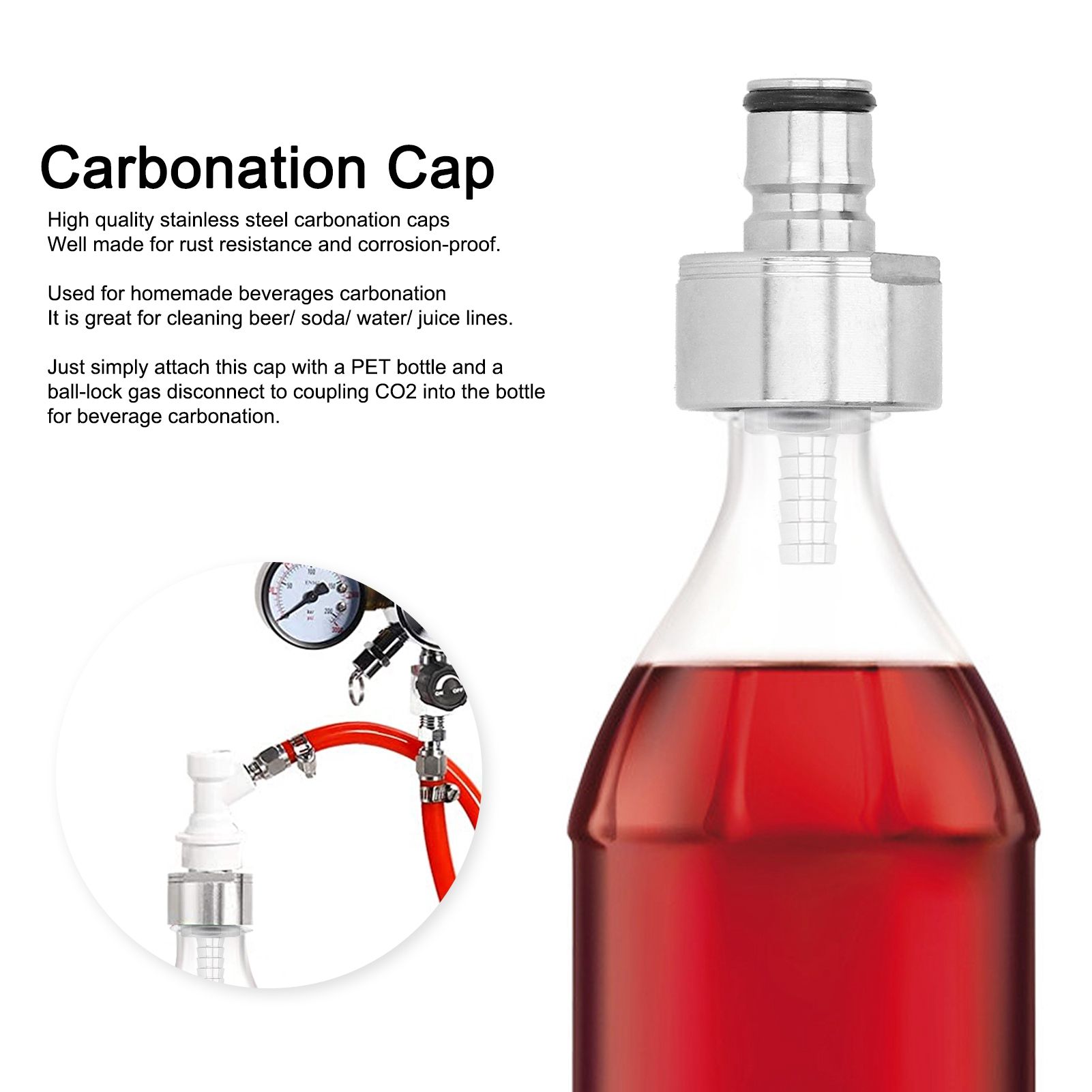 Stainless Steel Carbonation Cap with 5/16in Barb Ball Lock Type Fit Soft PET view 15