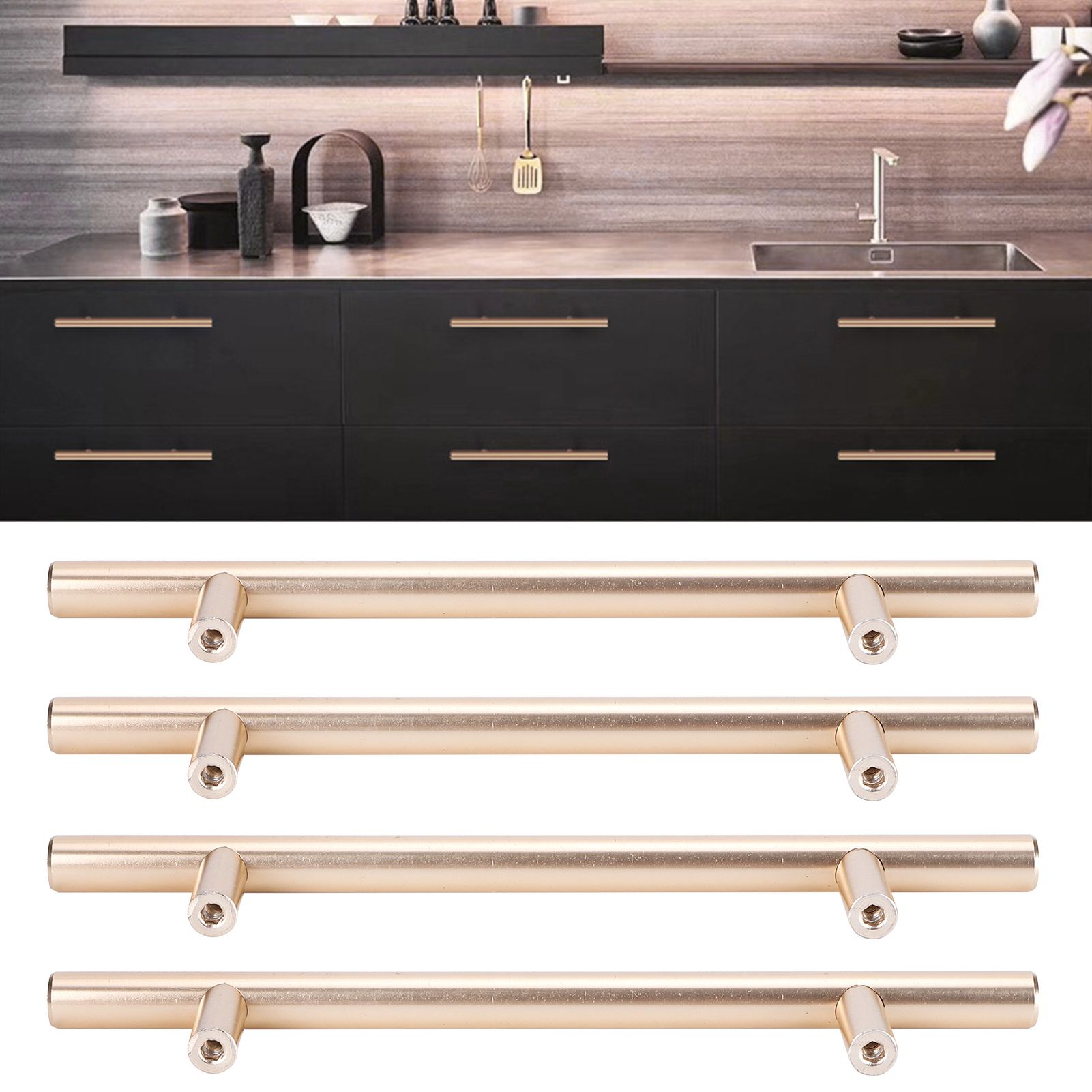 4Set Door Handle Aluminum Alloy Gold Drawer Pull Handles Cabinet Wardrobe view 10