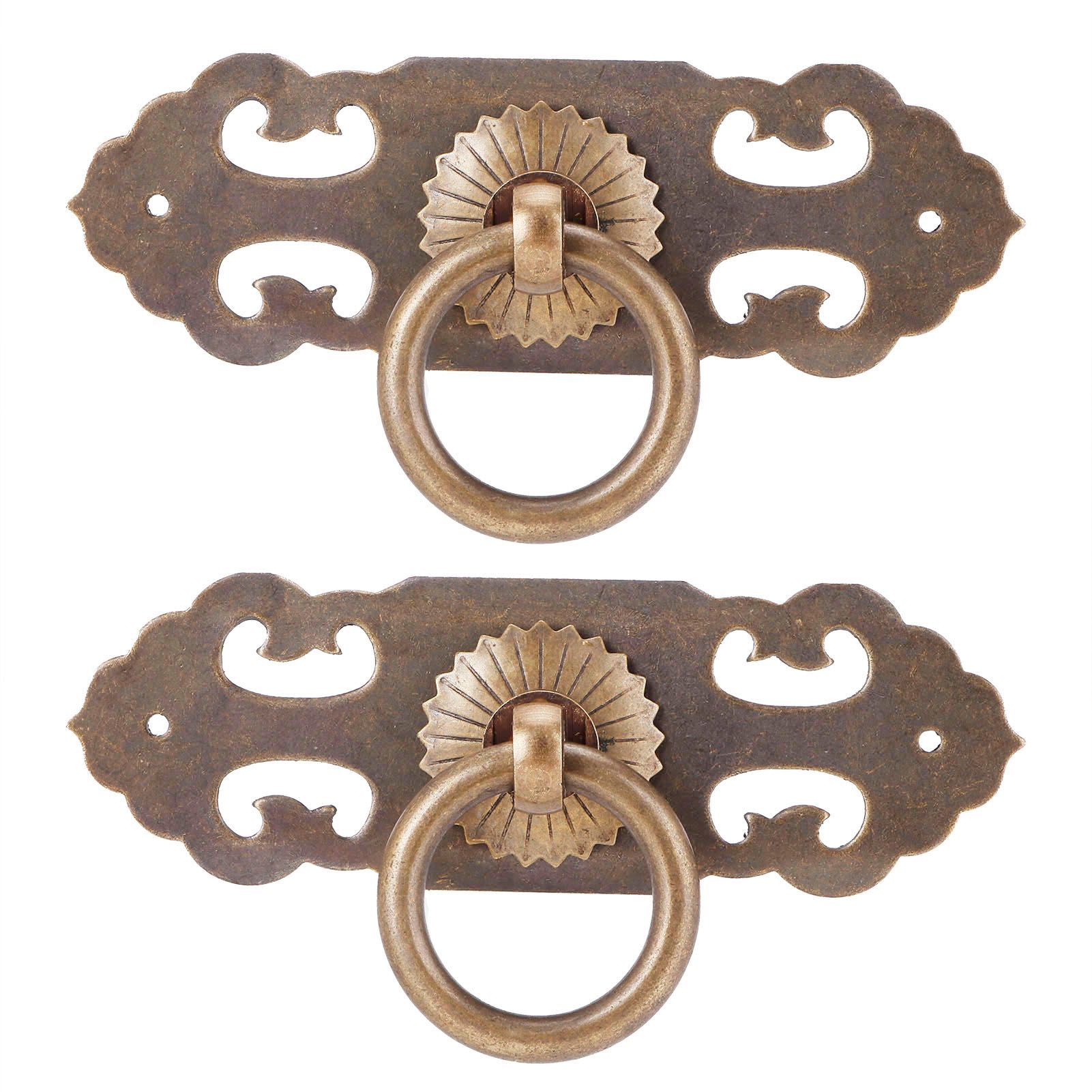 2 Sets 90mm Drawer Horizontal Handle Copper Antique Hollow Cabinet Handle Pull view 2