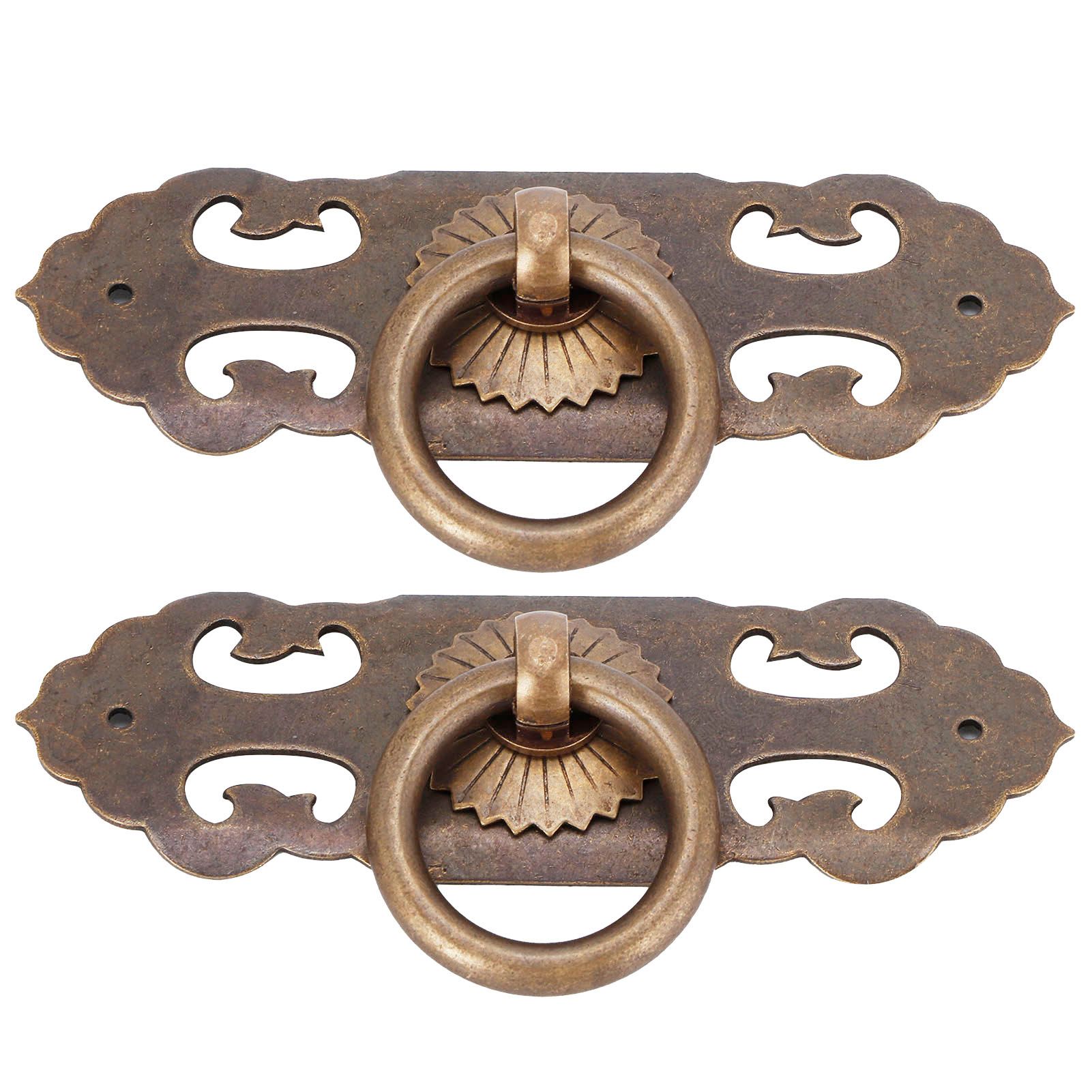 2 Sets 90mm Drawer Horizontal Handle Copper Antique Hollow Cabinet Handle Pull view 6