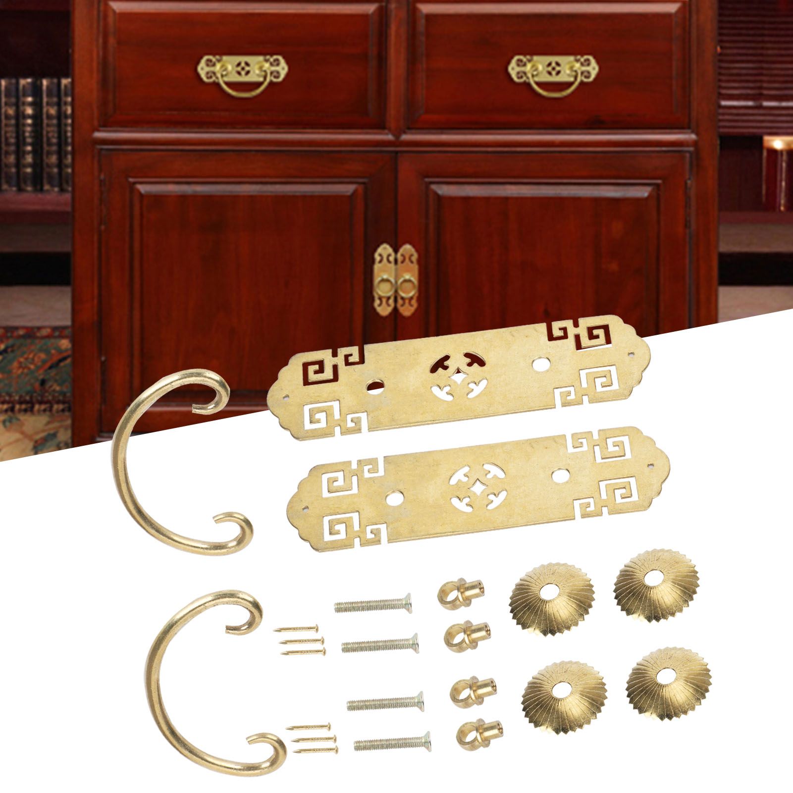 2 Sets Chinese Style Handle Antique Horizontal Drawer Bookstand Wardrobe view 9
