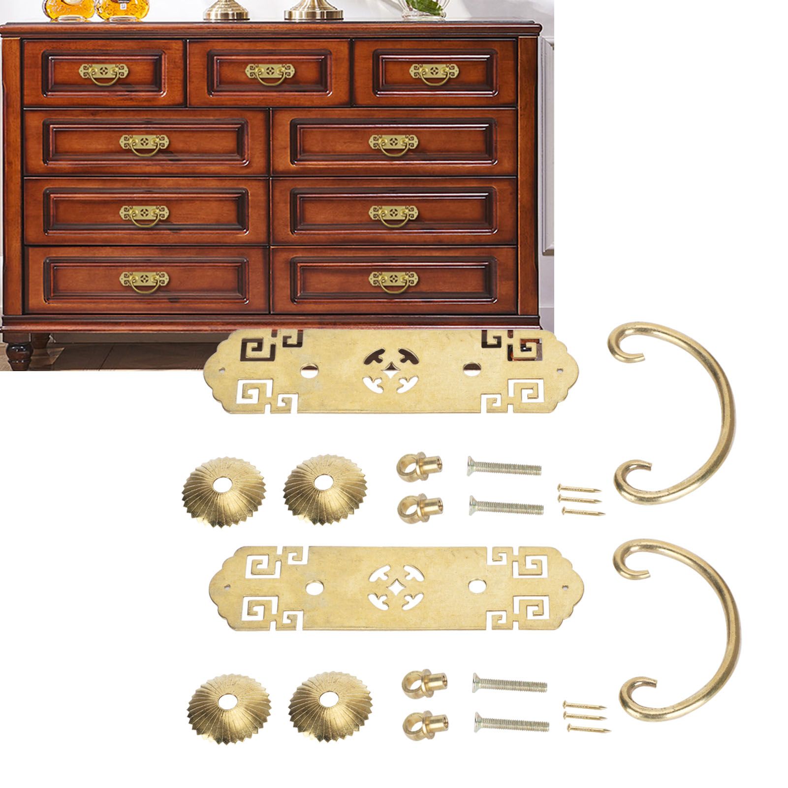 2 Sets Chinese Style Handle Antique Horizontal Drawer Bookstand Wardrobe view 10