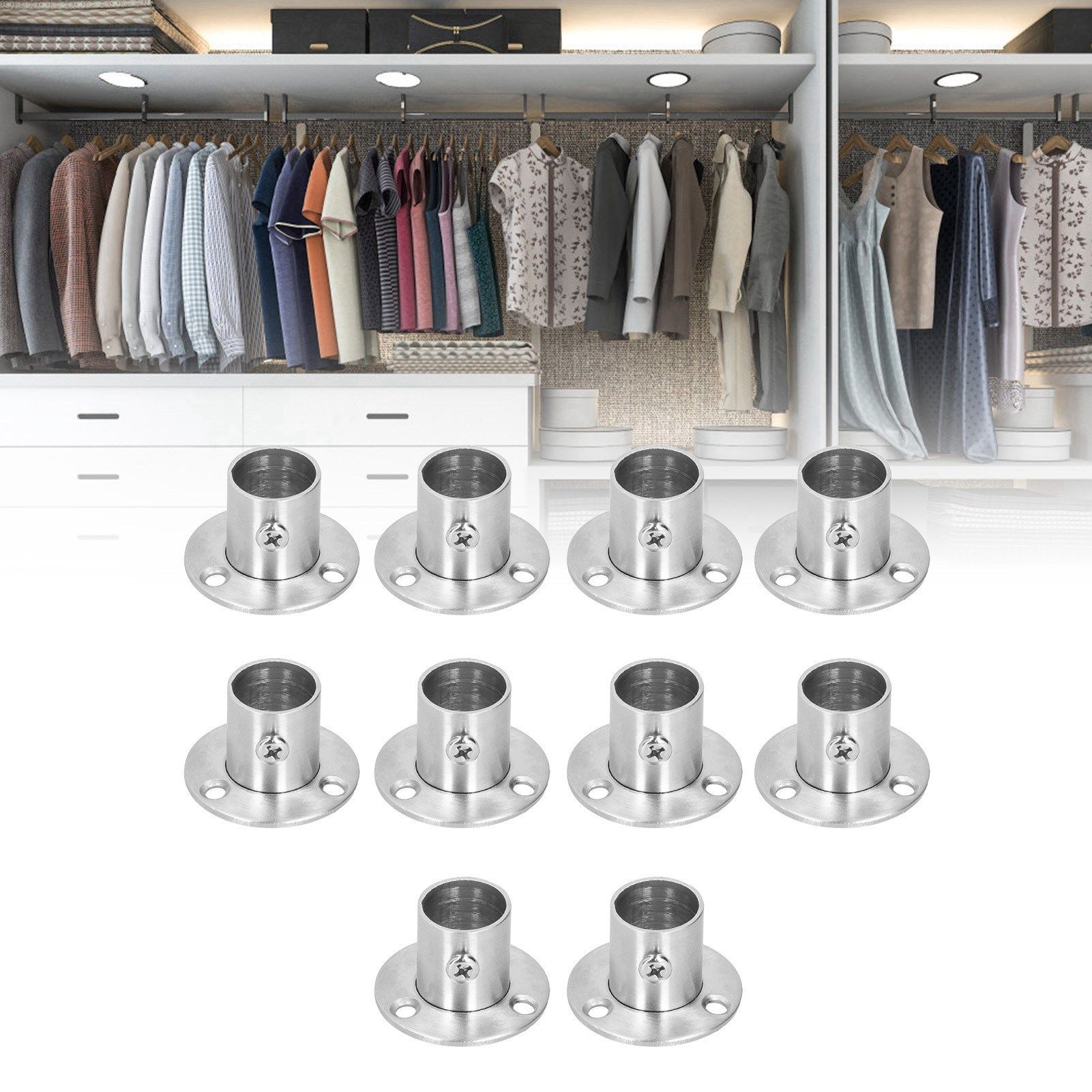 10Set Flanged Holder Base Thicken Stainless Steel Closet Rod Tube Bracket view 9