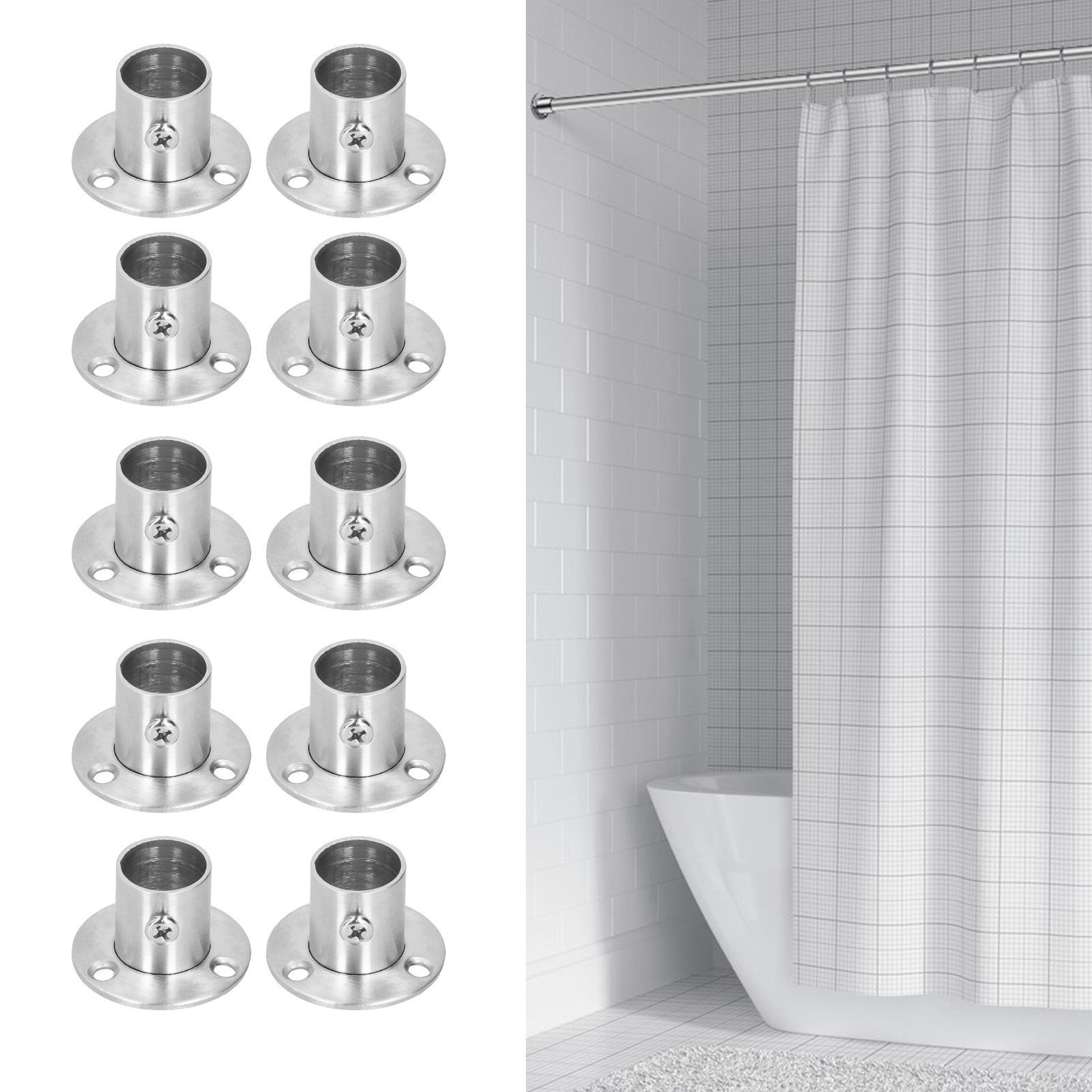 10Set Flanged Holder Base Thicken Stainless Steel Closet Rod Tube Bracket view 10