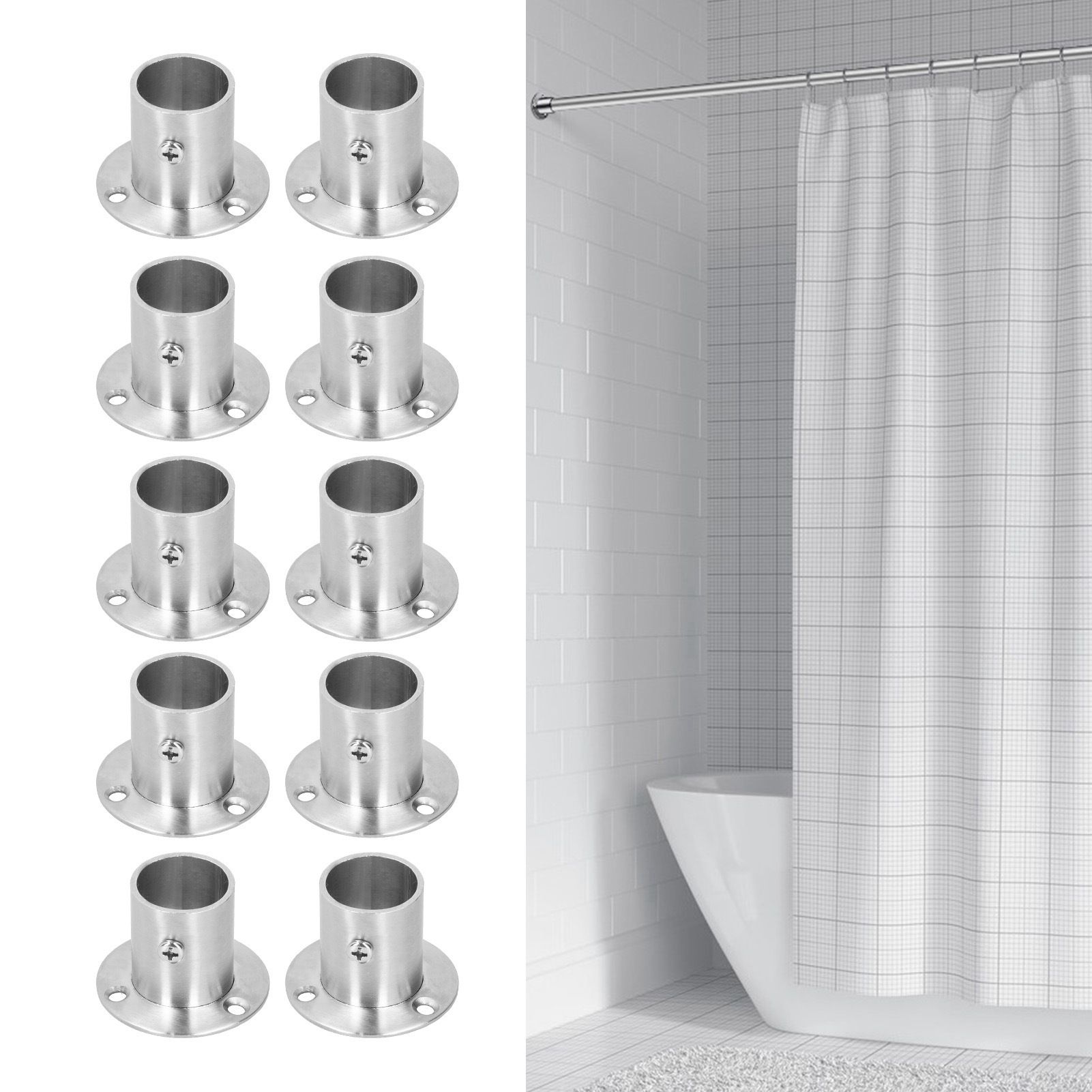 10Set Flanged Holder Base Thicken Stainless Steel Closet Rod Tube Bracket view 10