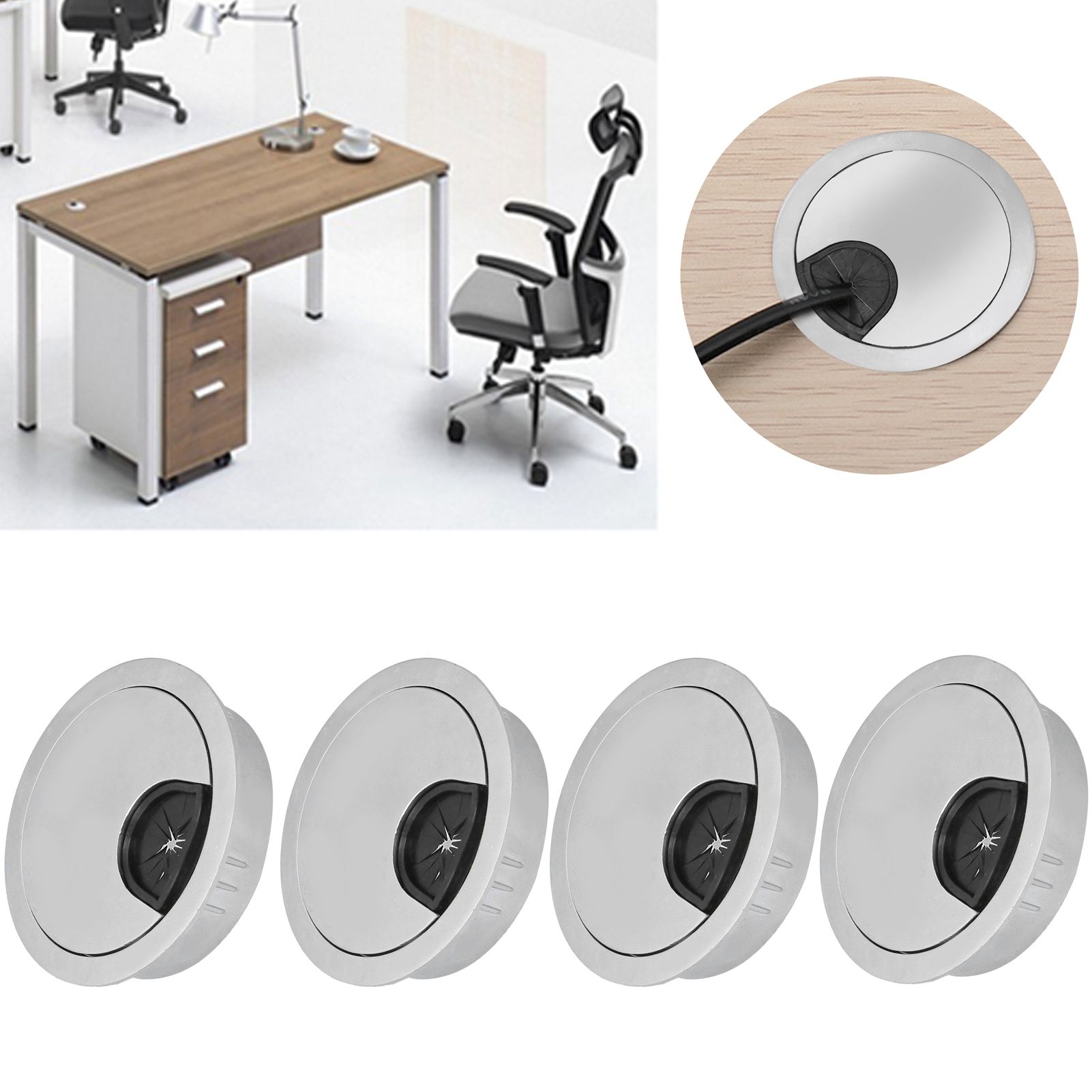 4 Set Desk Cable Wire Grommet PC Computer Desk Cord Grommet Cable Hole Cover view 10