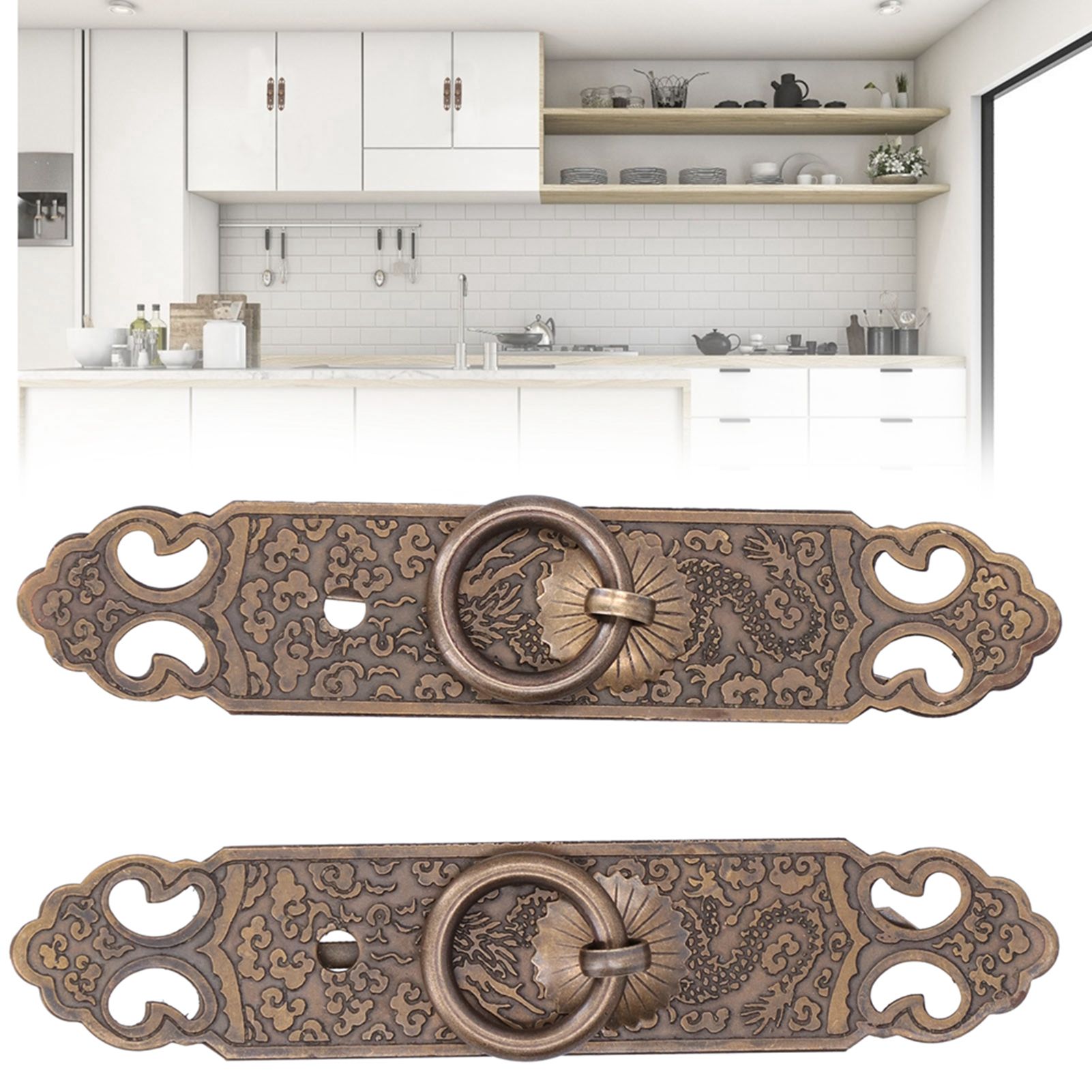 Door Handle Antique Brass Exquisite Pattern Straight Bar Handle Accessories view 9