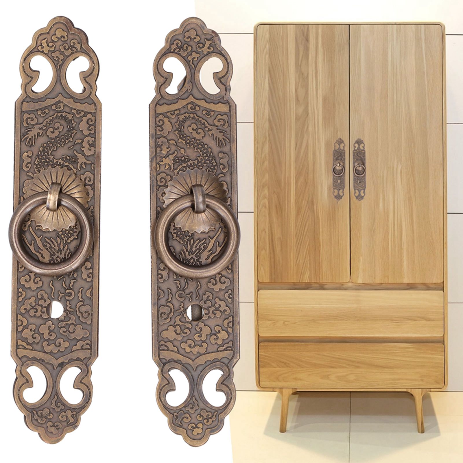 Door Handle Antique Brass Exquisite Pattern Straight Bar Handle Accessories view 10
