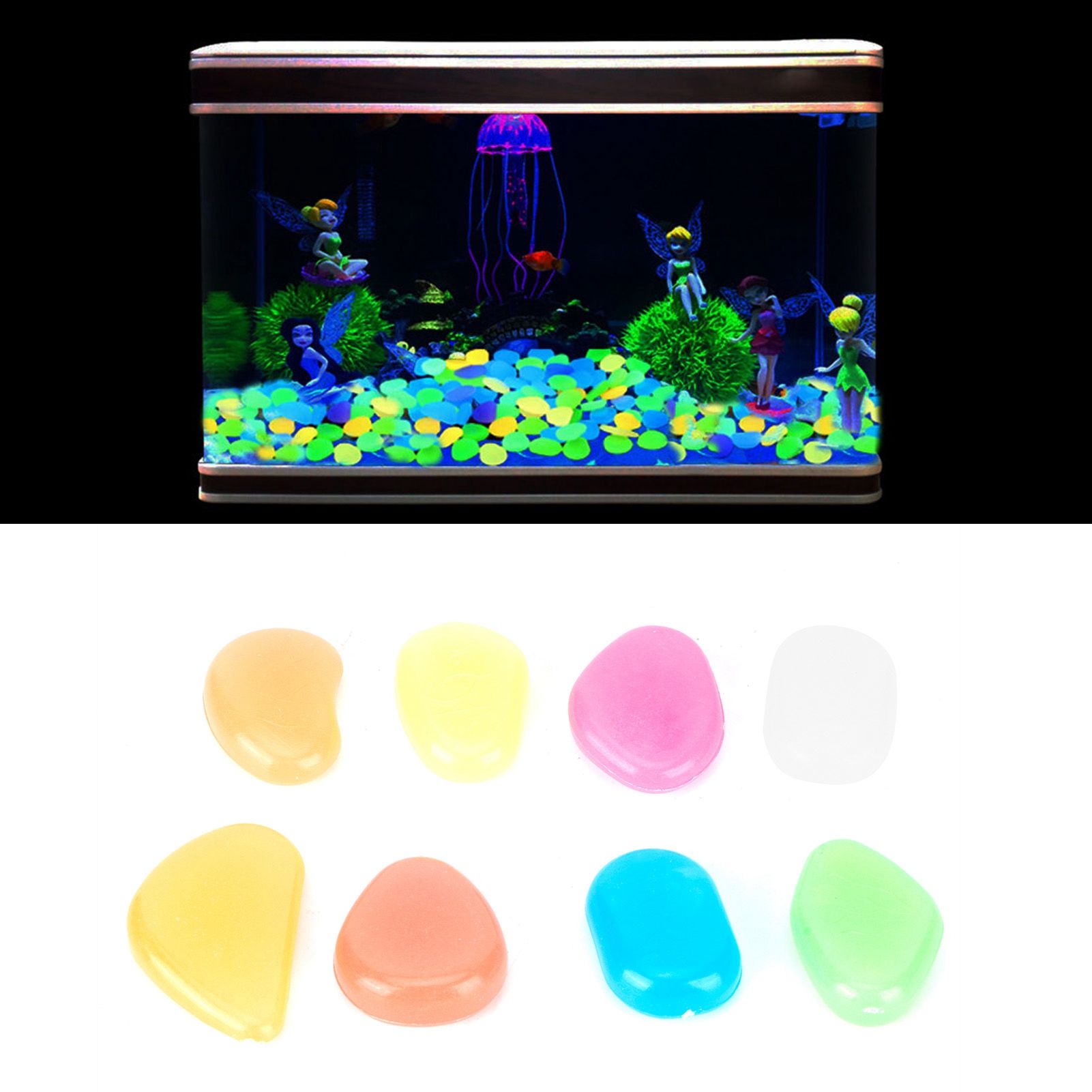 200Pcs Luminous Stone Colorful Fluorescent Stones Garden Aquarium Fish Tank view 10