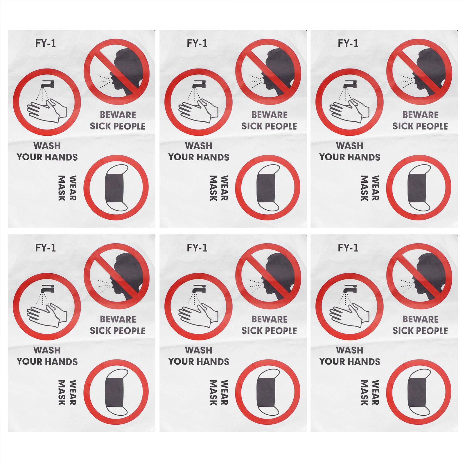6PCS Caution Notice English Reminder Slogan Wall Sticker Sign for Hospital
