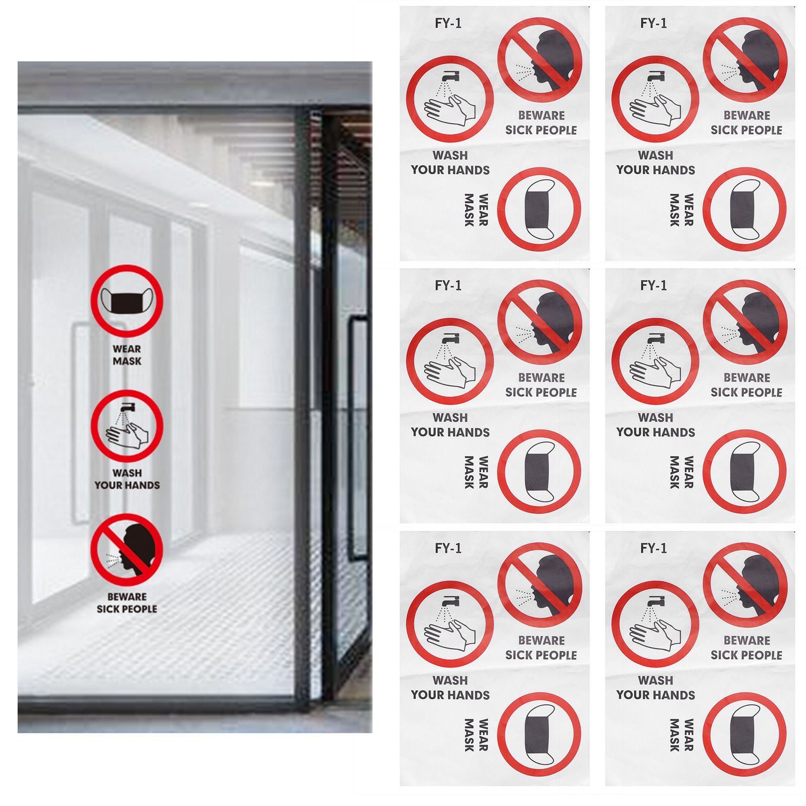 6PCS Caution Notice English Reminder Slogan Wall Sticker Sign for Hospital view 9