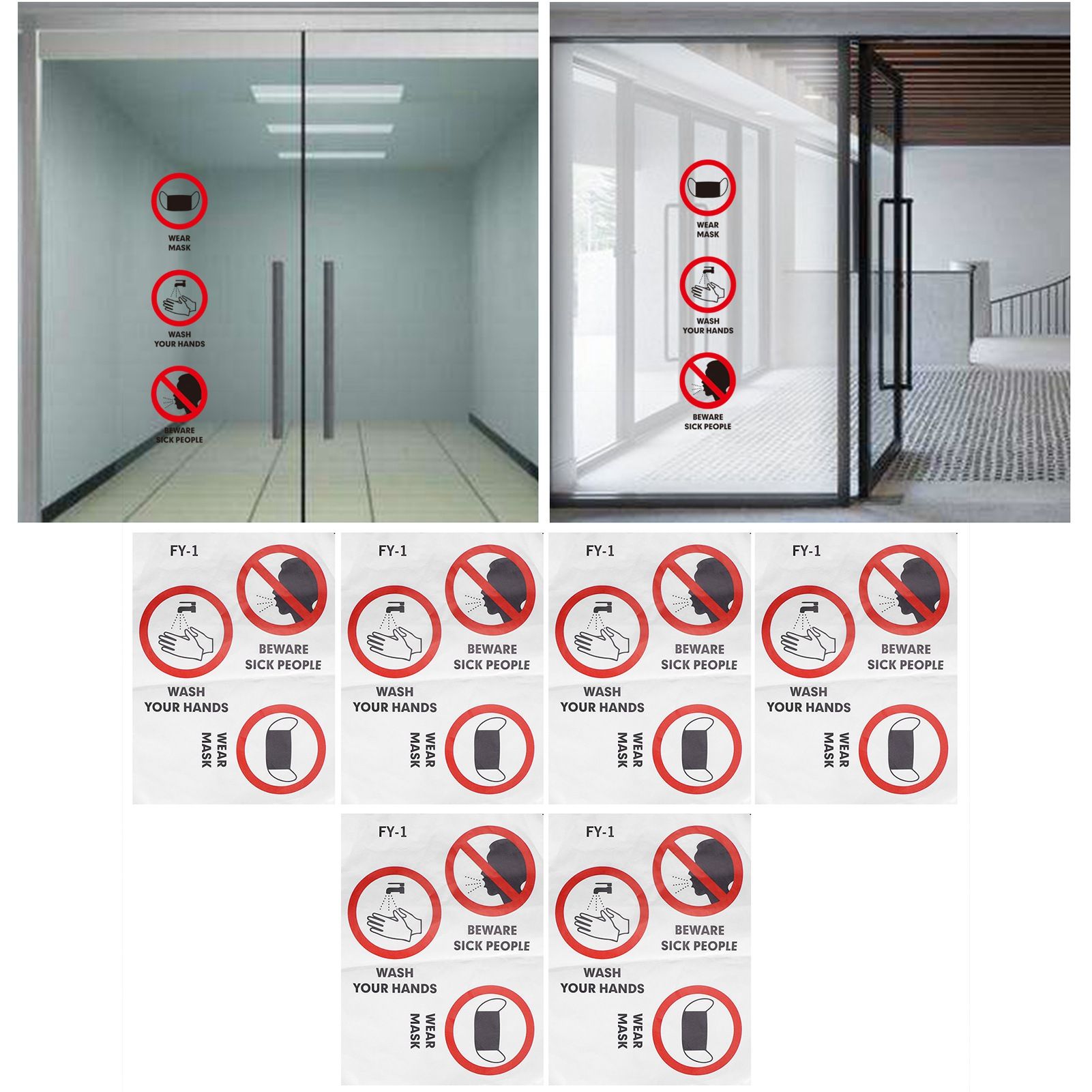 6PCS Caution Notice English Reminder Slogan Wall Sticker Sign for Hospital view 10