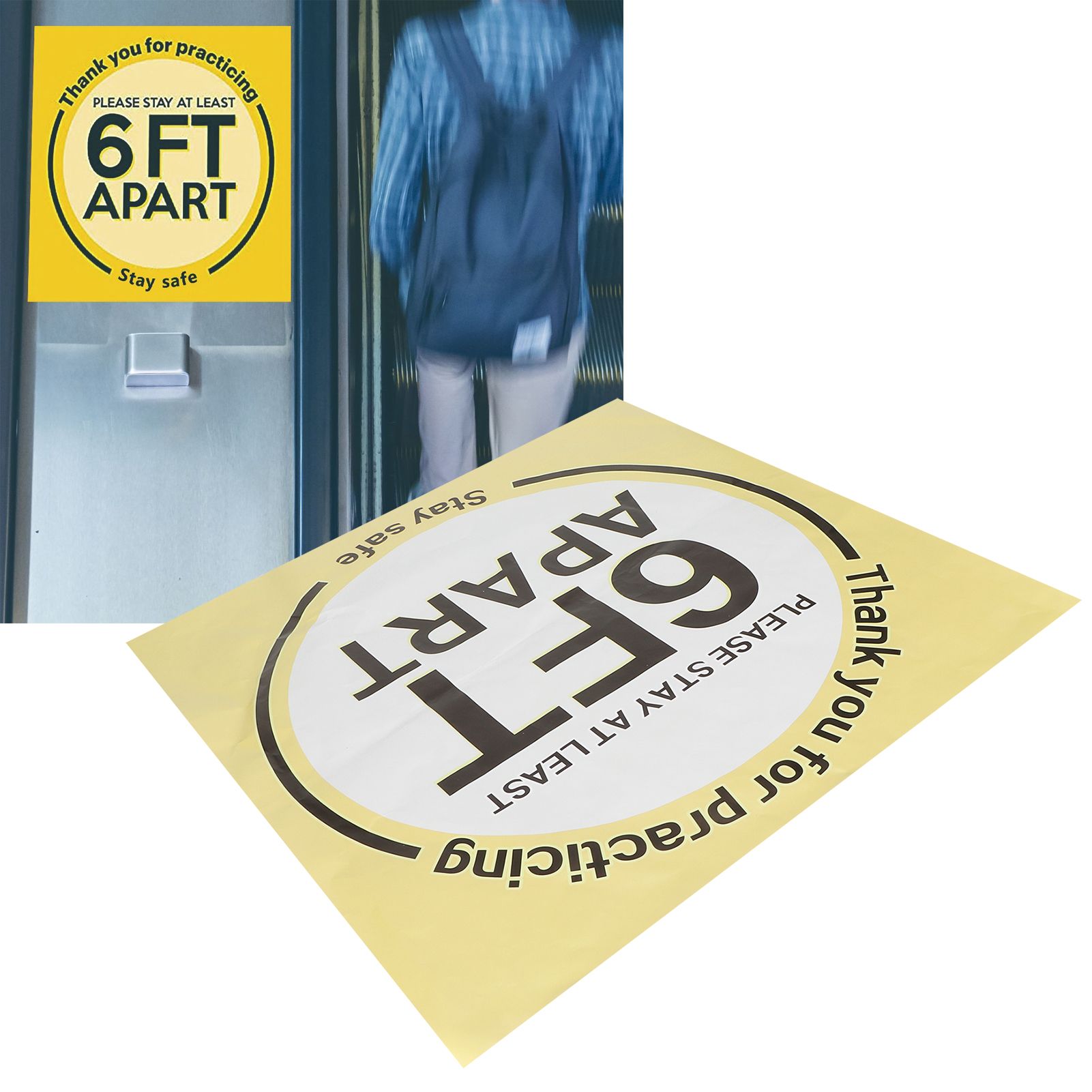2 Sets Social Distancing Floor Decals Distancing Warning Sign Sticker for view 9