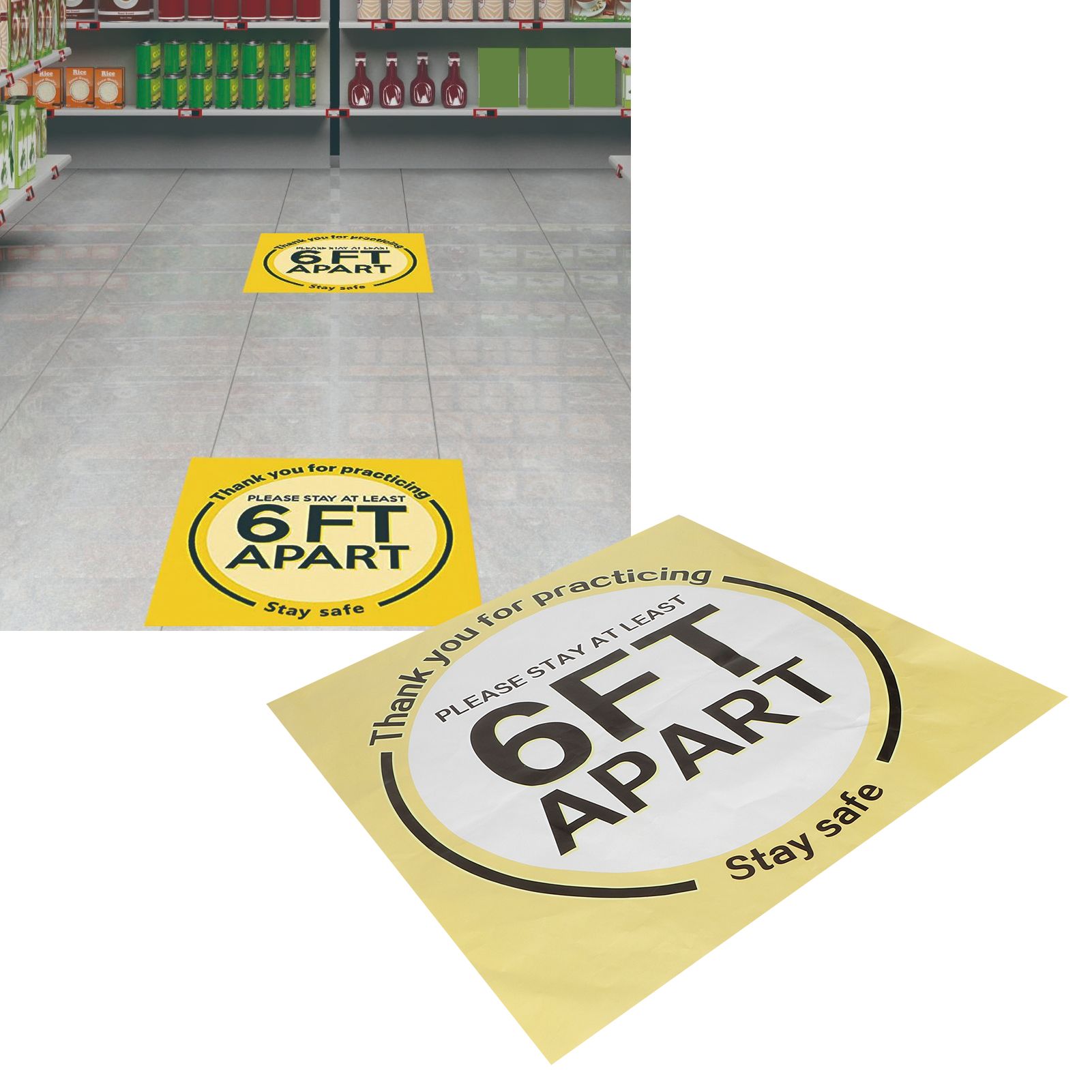 2 Sets Social Distancing Floor Decals Distancing Warning Sign Sticker for view 10