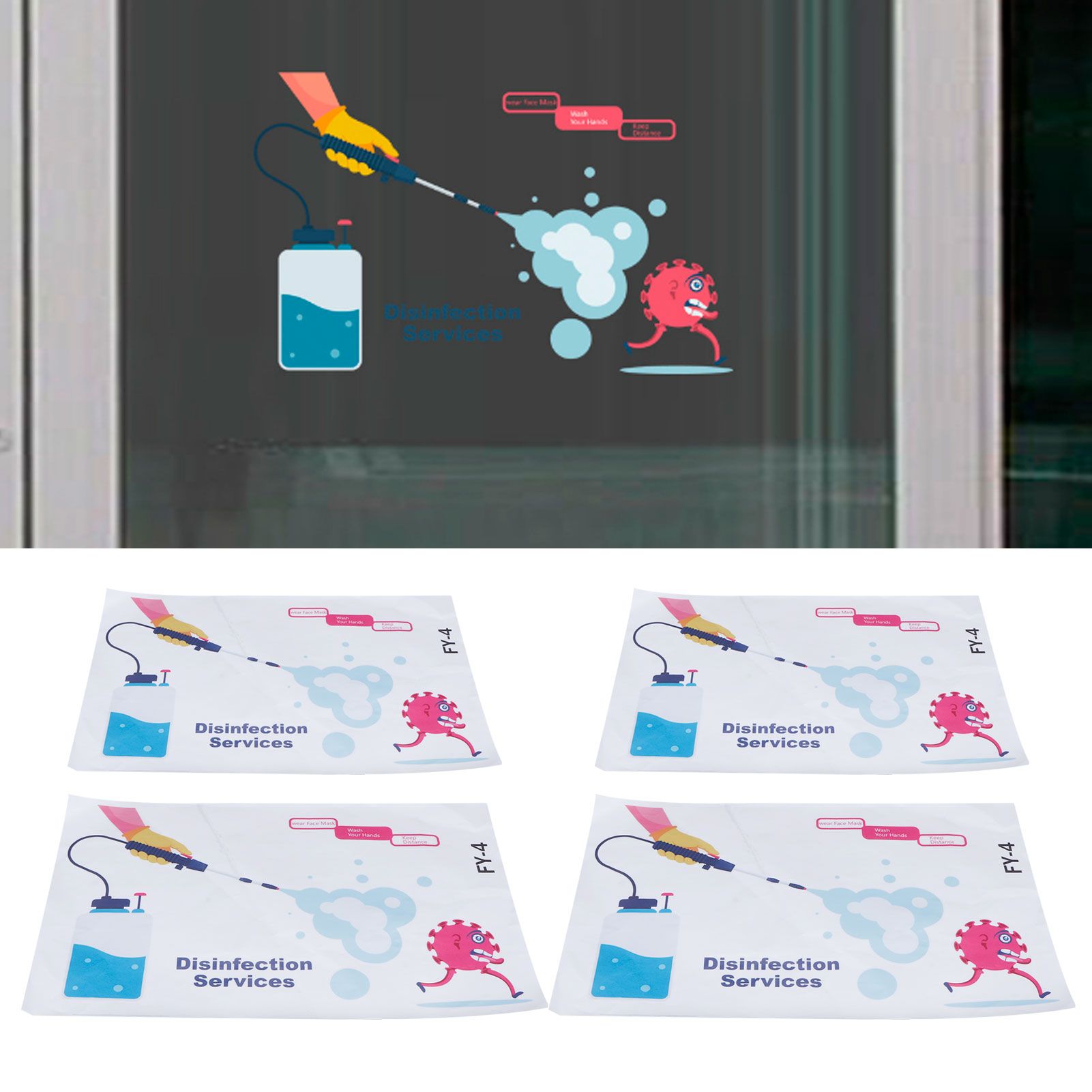 4Pcs English Warning Advertising Window Background Wall Sticker Warning Sign view 10