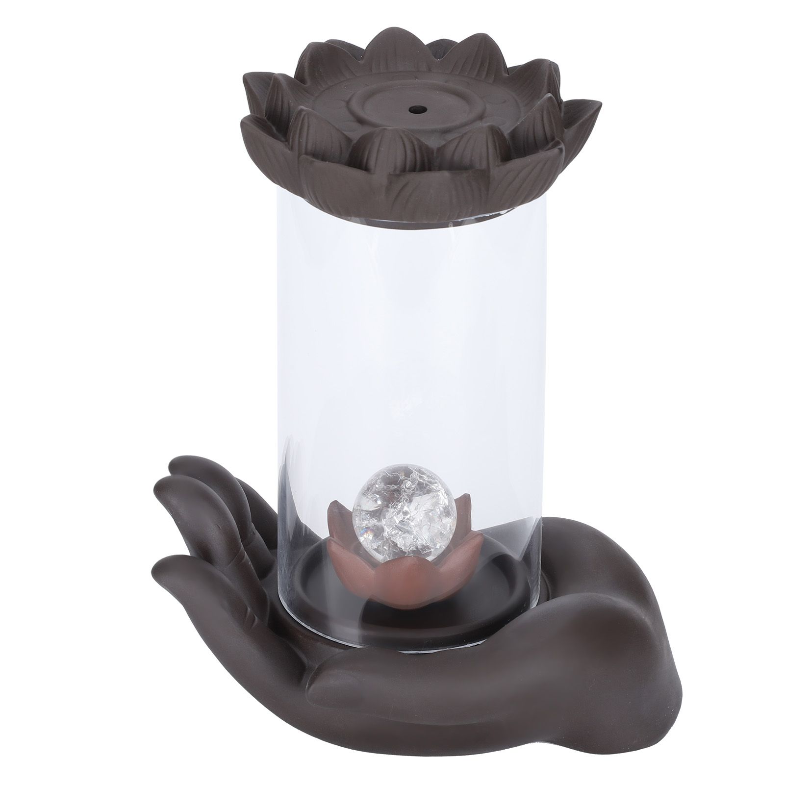 LED Waterfall Backflow Incense Burner with Windproof Cover Handicraft for Home view 4