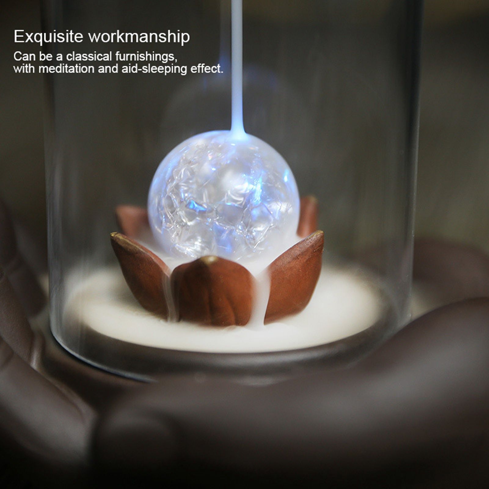 LED Waterfall Backflow Incense Burner with Windproof Cover Handicraft for Home view 13