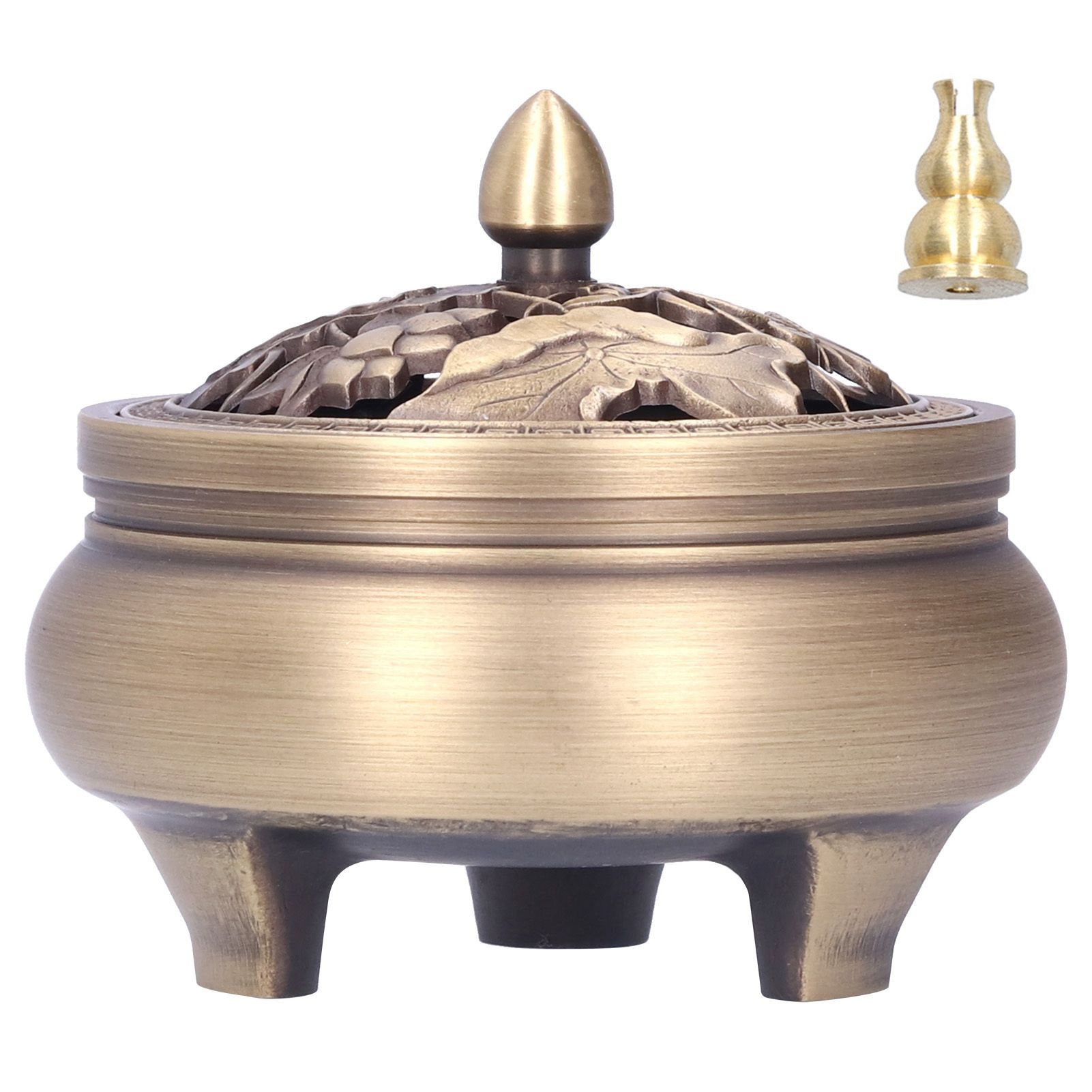 Antique Incense Burner Holder Brass with Lid 3‑Legged Buddha Ornament Home